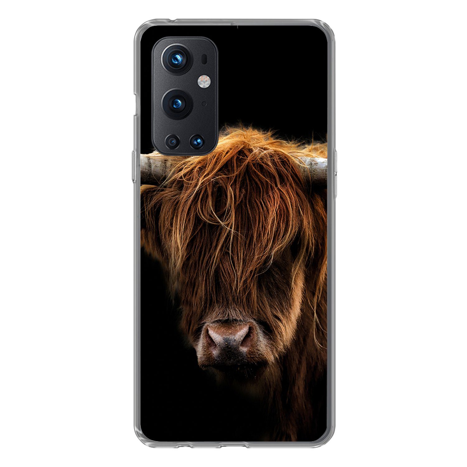MuchoWow Handyhülle für OnePlus 9 Pro Schottischer Highlander - Hörner - Schwarz - Tiere -, Phone Case, Silikon, Schutzhülle Dünn