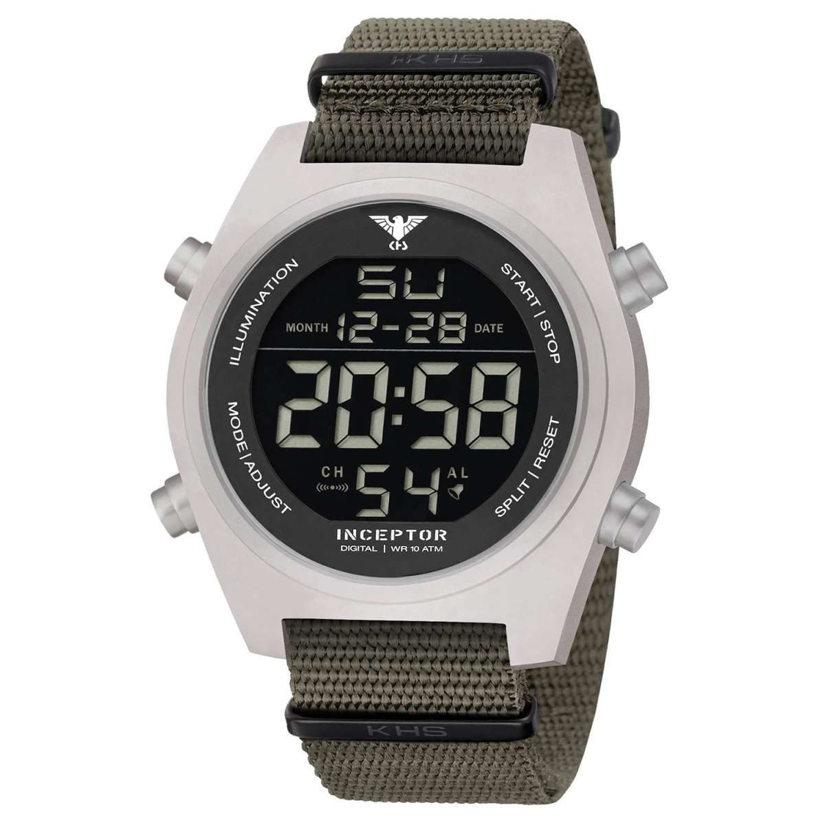 KHS Digitaluhr INCSD.NSGO, Herrenuhr Inceptor Stahl Digital Olivgrün