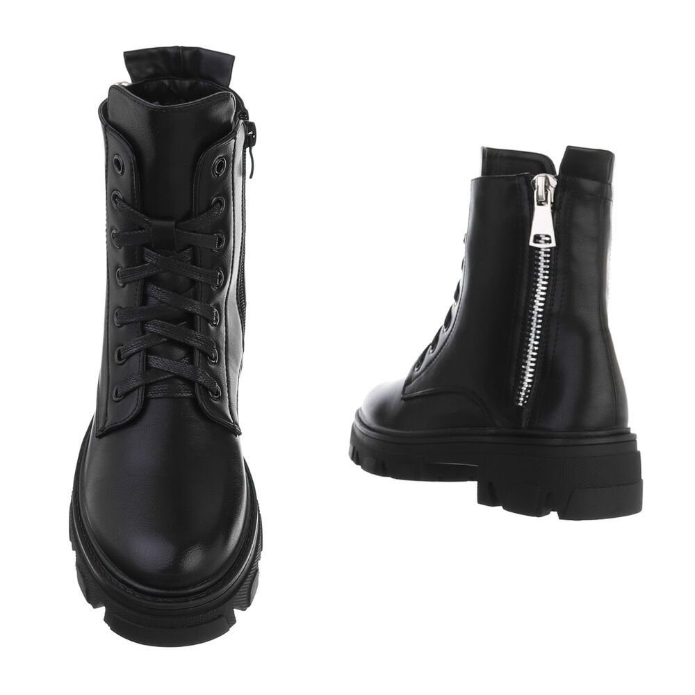 Ital-Design Moderne Schnürstiefelette mit Reißverschluss und robuster Profilsohle Schnürstiefelette (72344510) Blockabsatz Plateaustiefeletten in Schwarz