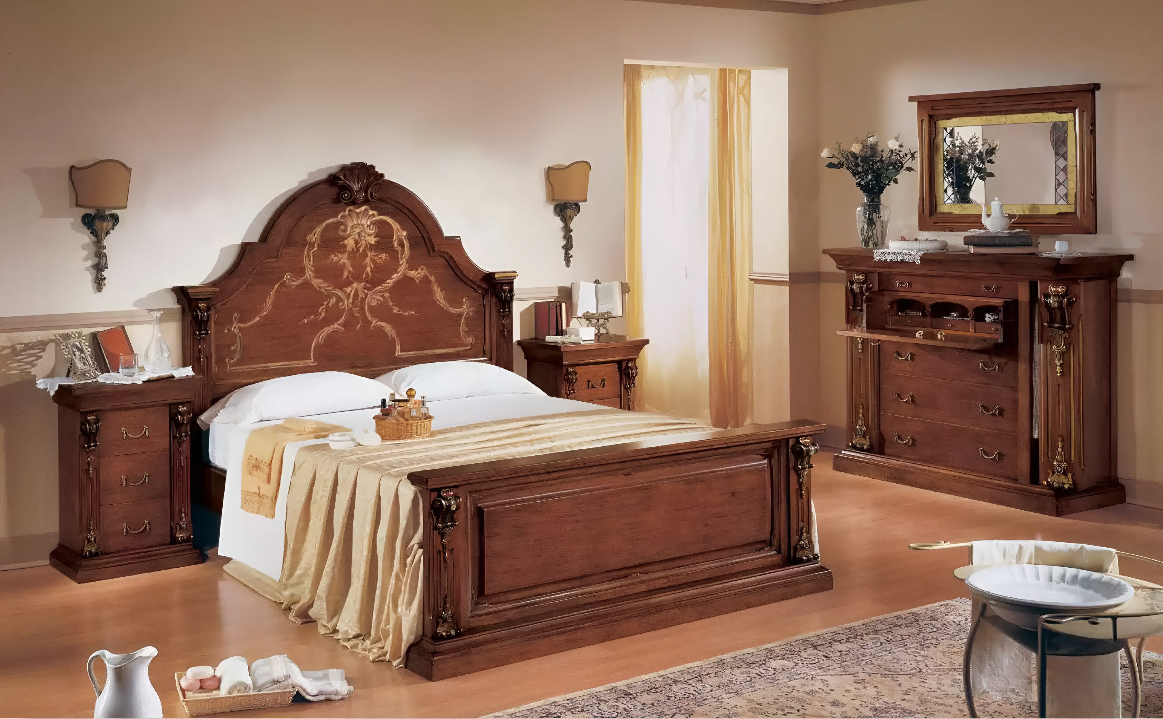 Xlmoebel Schlafzimmer-Set Braunes Schlafzimmer-Set mit Bett, Nachttischen und Kommode, (5-tlg., Set 5 tlg(Bett + 2x Nachttische + Kommode + Spiegel), Hergestellt in Europa