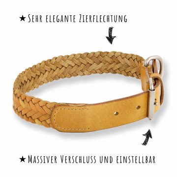 Monkimau Hunde-Halsband Hundehalsband aus Leder geflochten beige, Leder