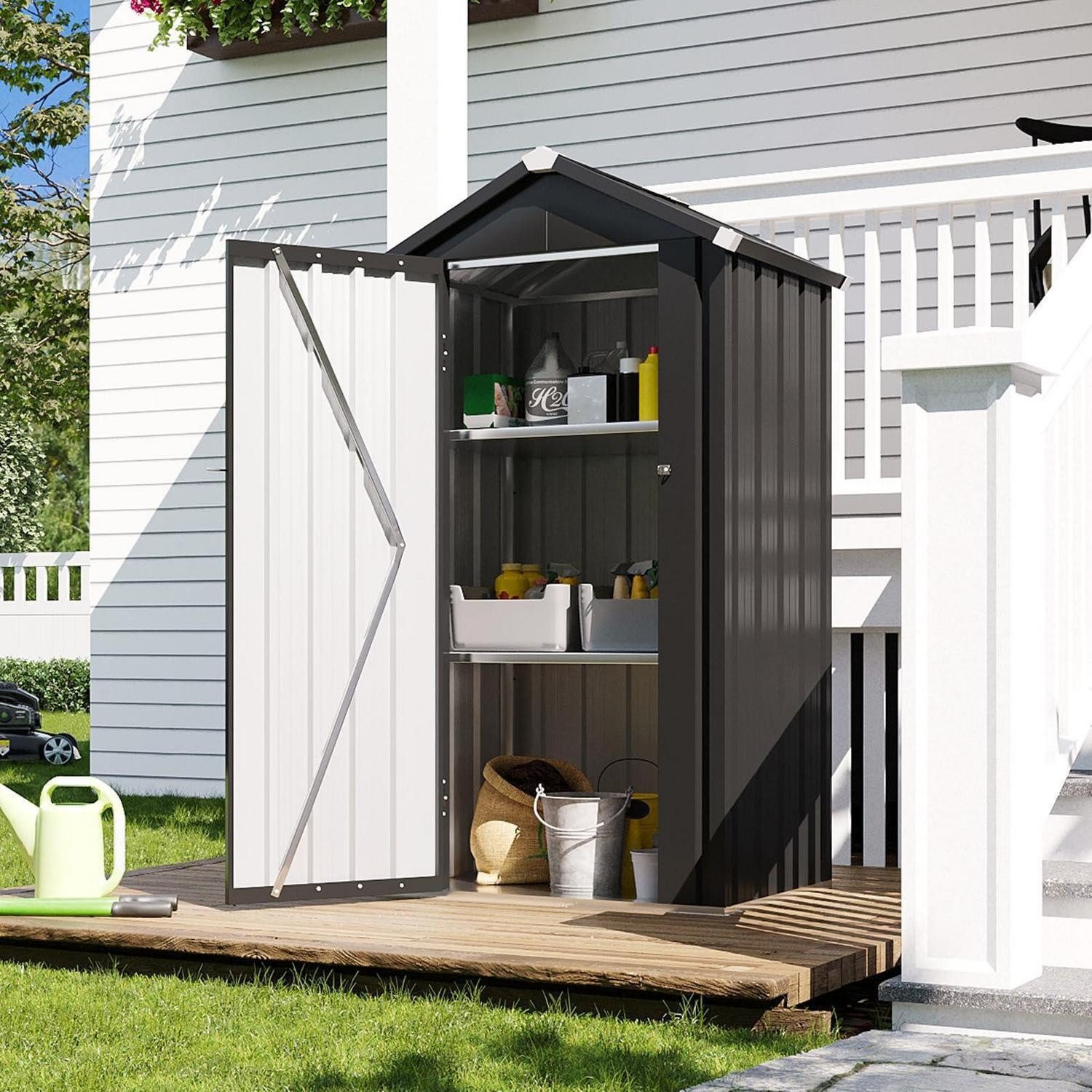 LuxusKollektion Garten-Geräteschrank Gartenhaus Metall 87,5x67cm Schwarz 160cm hoch