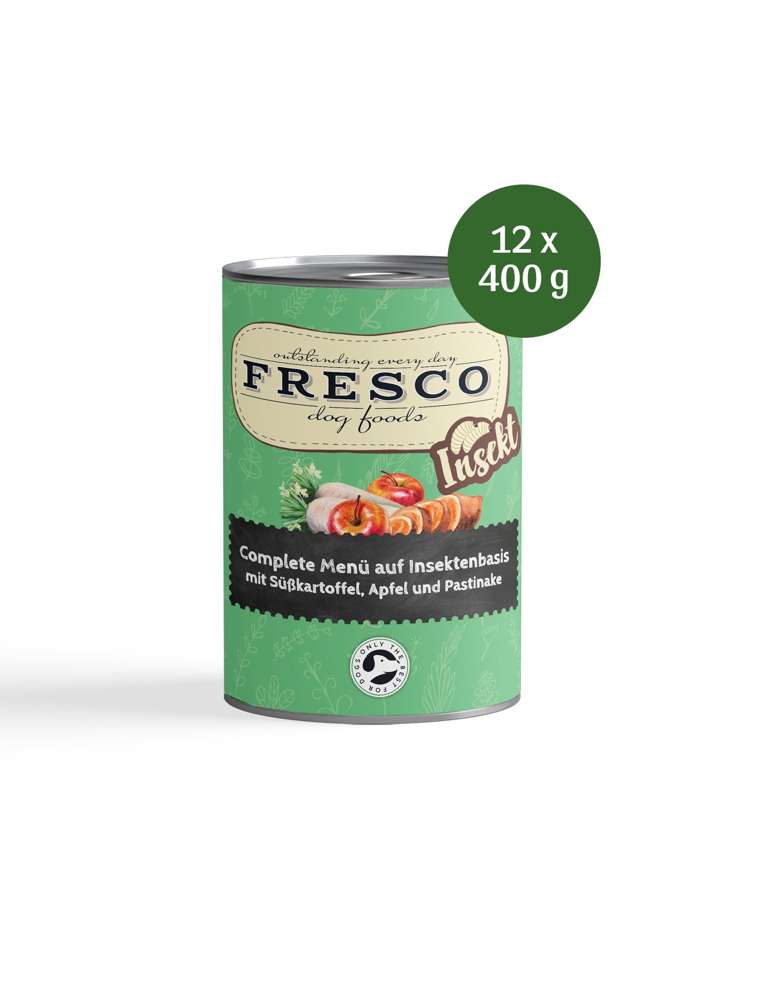 Fresco Dog NassBarf Hundefutter 12x400g, Insekt mit Süßkartoffel, Pastinake & Apfel, Nassfutter für: Hunde, Hypoallergen, getreidefrei & zuckerfrei