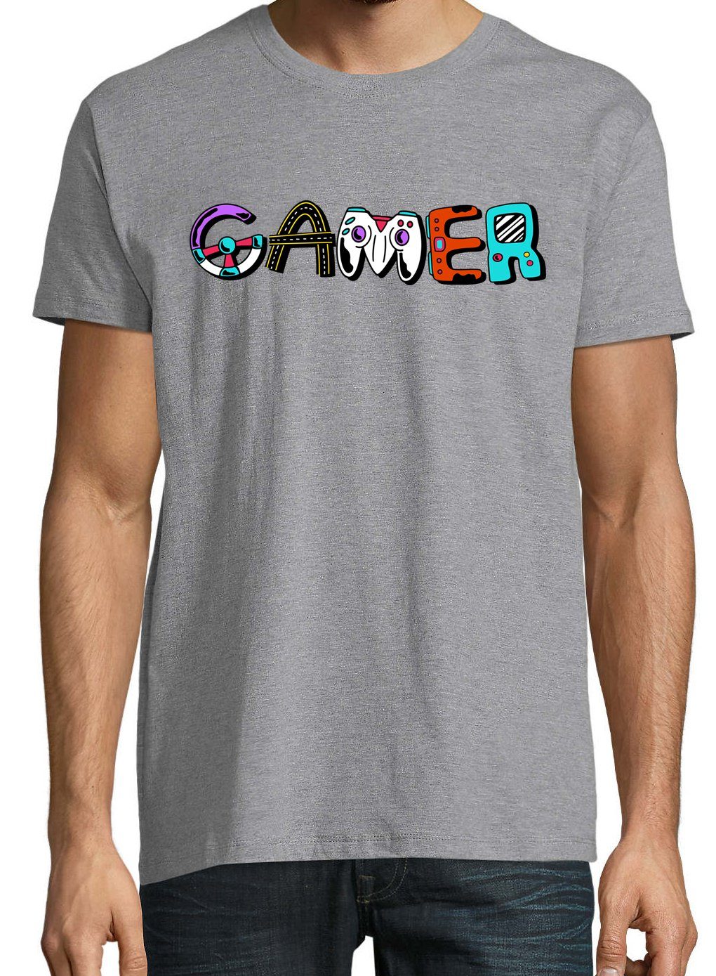 Grau trendigem Herren T-Shirt Designz mit Shirt Gamer Frontprint Youth