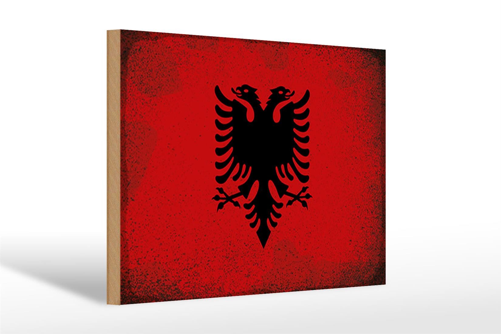 Femer GmbH Holzbild Flagge Albanien 30x20cm Flag Albania Vintage, Flaggen (1 St), Glatte Holzfaserplatte (MDF), vorn beschichtet