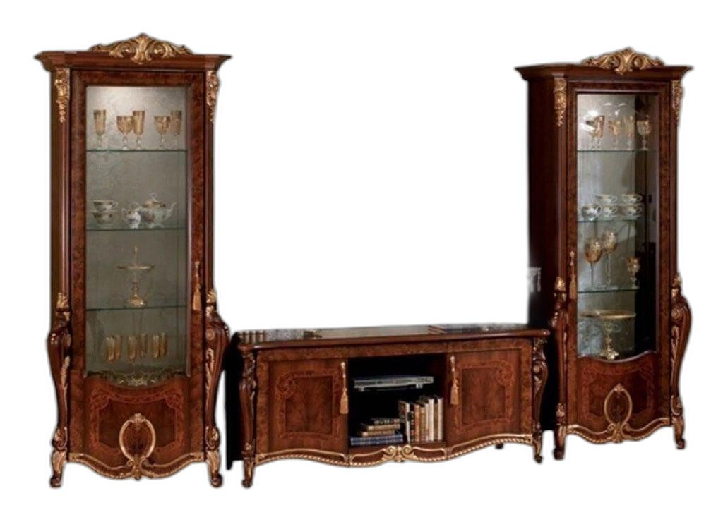 Xlmoebel Wohnwand Arredoclassic Designer Wohnzimmermöbelset in elegantem Design, (3-St., 2x Vitrine + Sideboard), Hergestellt in Europa
