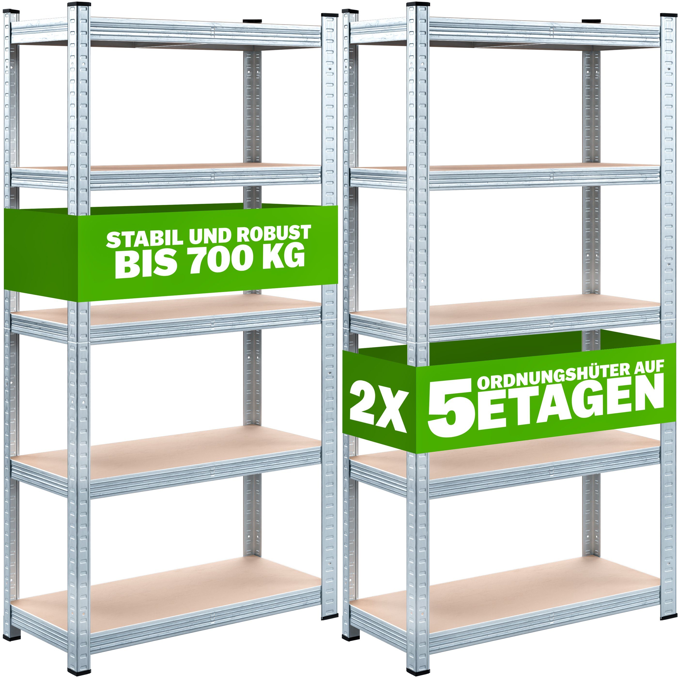 MDF-Platten Lagerregal 2x Schwerlastregal, 170x75x30cm Regal monzana 350kg Kellerregal 5