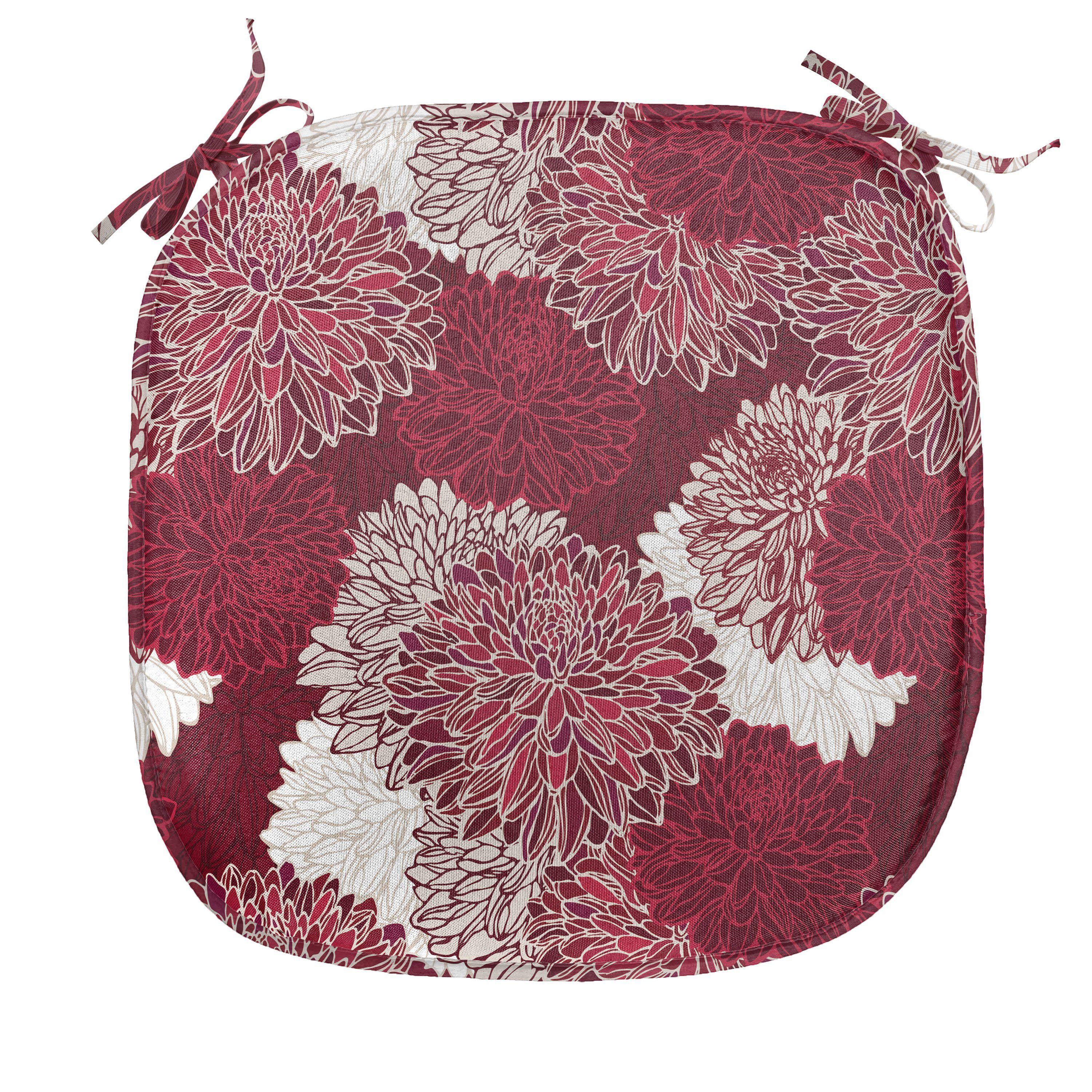 Abakuhaus Stuhlkissen Dekoratives wasserfestes Kissen mit Riemen für Küchensitze, Rot und weiß Chrysanthemen
