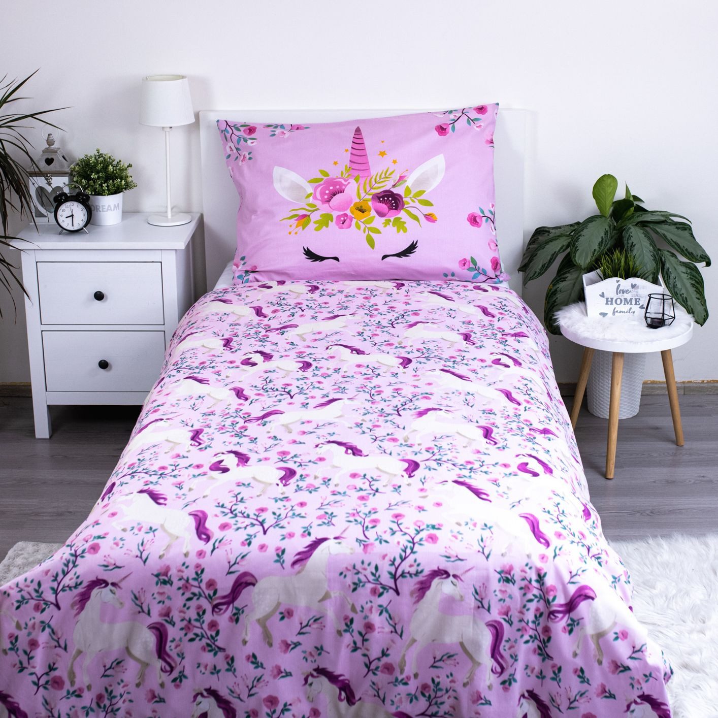 Jerry Fabrics Bettwäsche Einhorn Unicorn Wende Bettwäsche für 135/140x200 cm rosa, Renforcé, 2 teilig, 100% Baumwolle