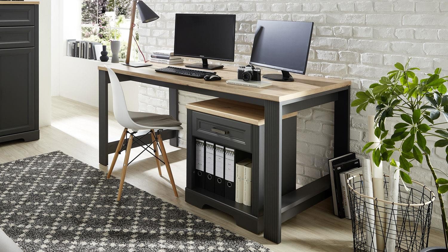 Innostyle Schreibtisch Schreibtisch Bürotisch JASMIN Artisan Eiche in graphit grau 160 cm
