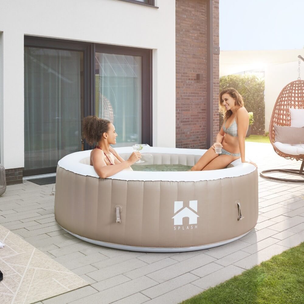 HOME DELUXE Whirlpool SPLASH inkl. Kissen, Getränkehalter und Sonnendach - Ø208 cm, aufblasbar per Knopfdruck - für bis zu 6 Personen, Outdoor Whirlpool