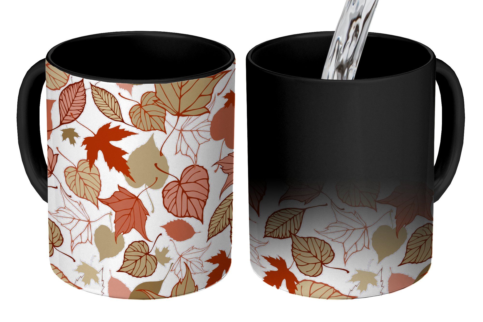 MuchoWow Tasse Muster - Laub - Herbst, Keramik, Farbwechsel, Kaffeetassen, Teetasse, Zaubertasse, Geschenk