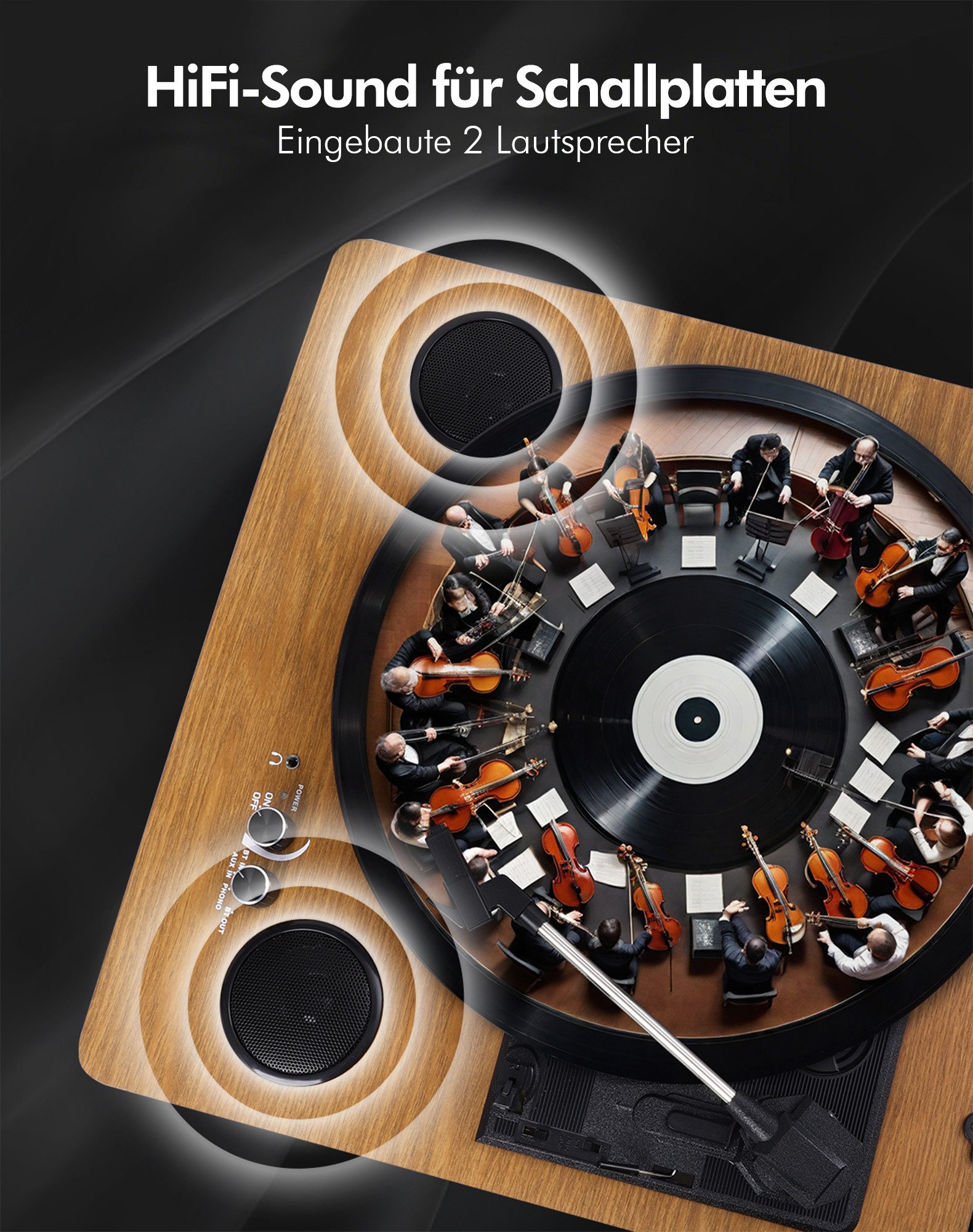 Fofile Bluetooth 5.4 Schallplattenspieler 2 Stereo-Lautsprecher 3-Gang Plattenspieler (Direktantrieb, 33-1/3, 45, 78 U/min und 7/10/12 Zoll Schallplatten oder Alben)