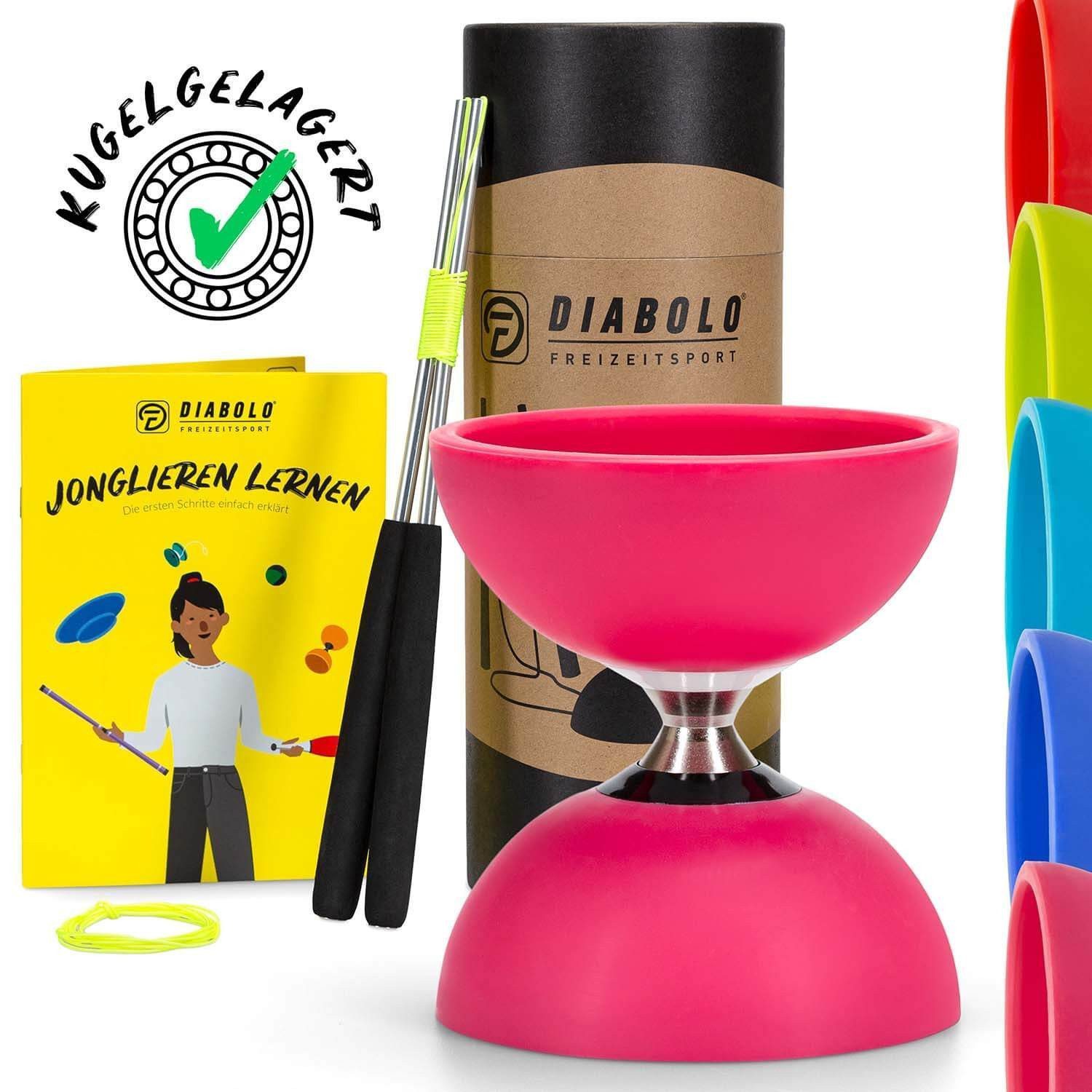 Diabolo Freizeitsport Diabolo Set Pro - inkl. Alu-Handstäben, Ersatzschnur, Anleitung, (Set, 1-tlg), Diabolo Set Pro (pink) Kugellager mit Alustäben für Kinder ab 5