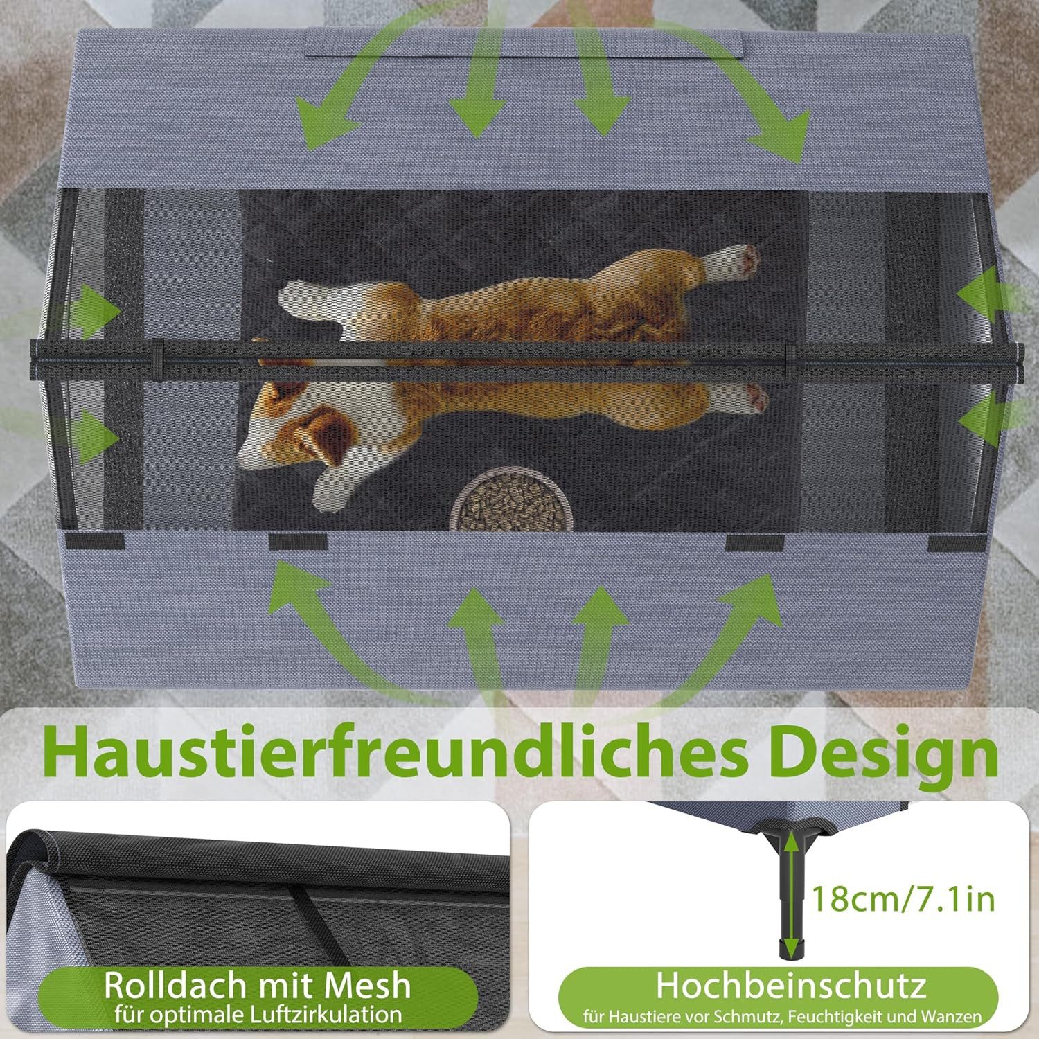 FIVMEN Hundebett mit Baldachin Hundeliege Hundehütte im Hausform, Oxford-Material Stahlrahmen Hundekäfig S/M/L – Bild 5 von 5