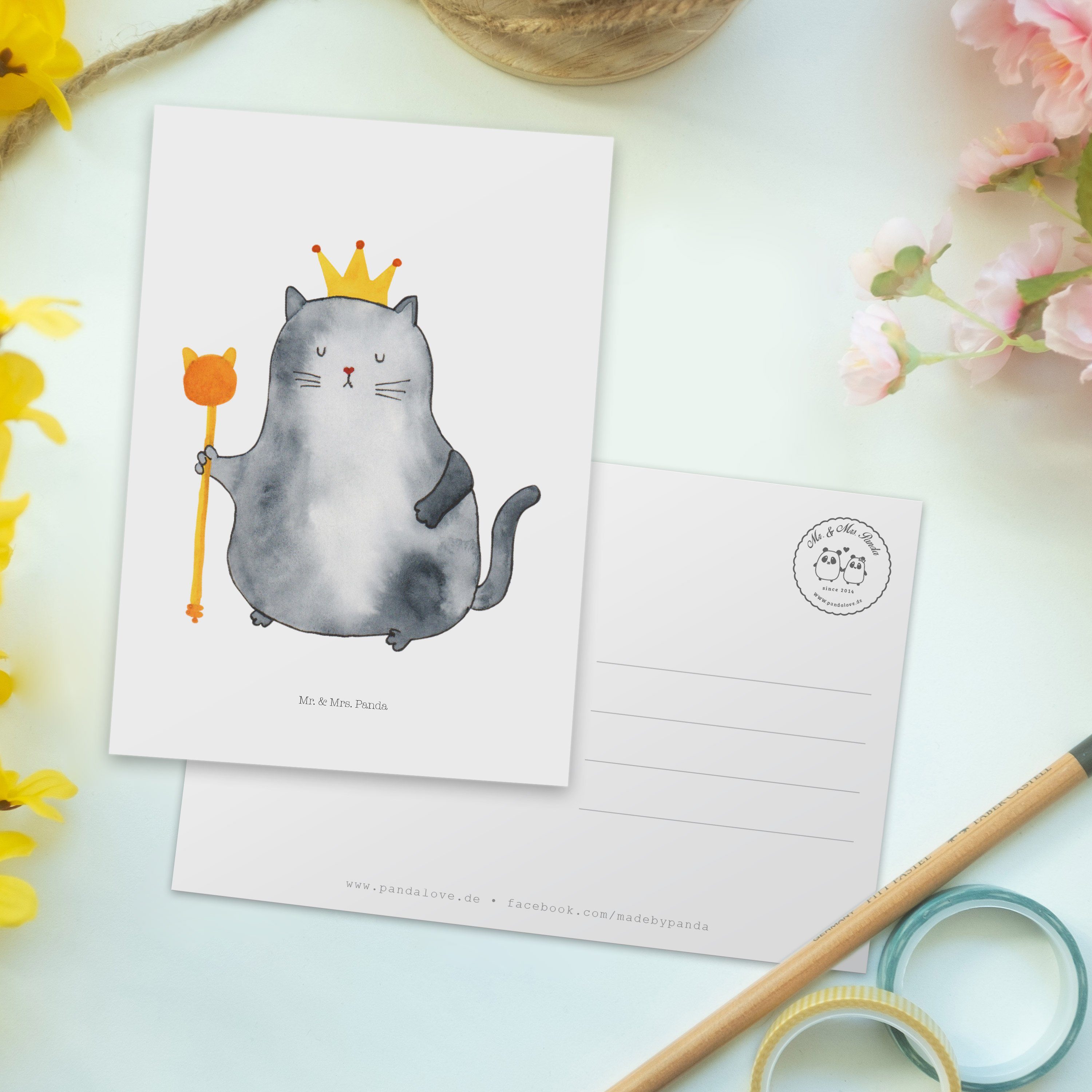 - Katzen Geschenk, Kater, Katzenliebhaberprodukt Koenig & Weiß Panda Postkarte - König, Mrs. Mr.