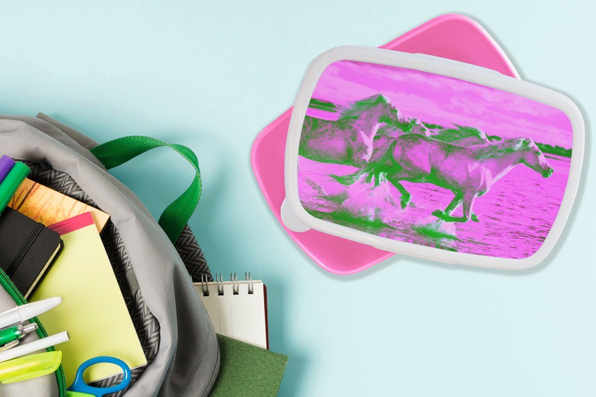 - MuchoWow Snackbox, Mädchen, Kunststoff Rosa Wasser Erwachsene, Mädchen, - - Lunchbox Brotdose - Kinder Pferde - (2-tlg), Kunststoff, - Kinder, für Brotbox Mädchen Grün