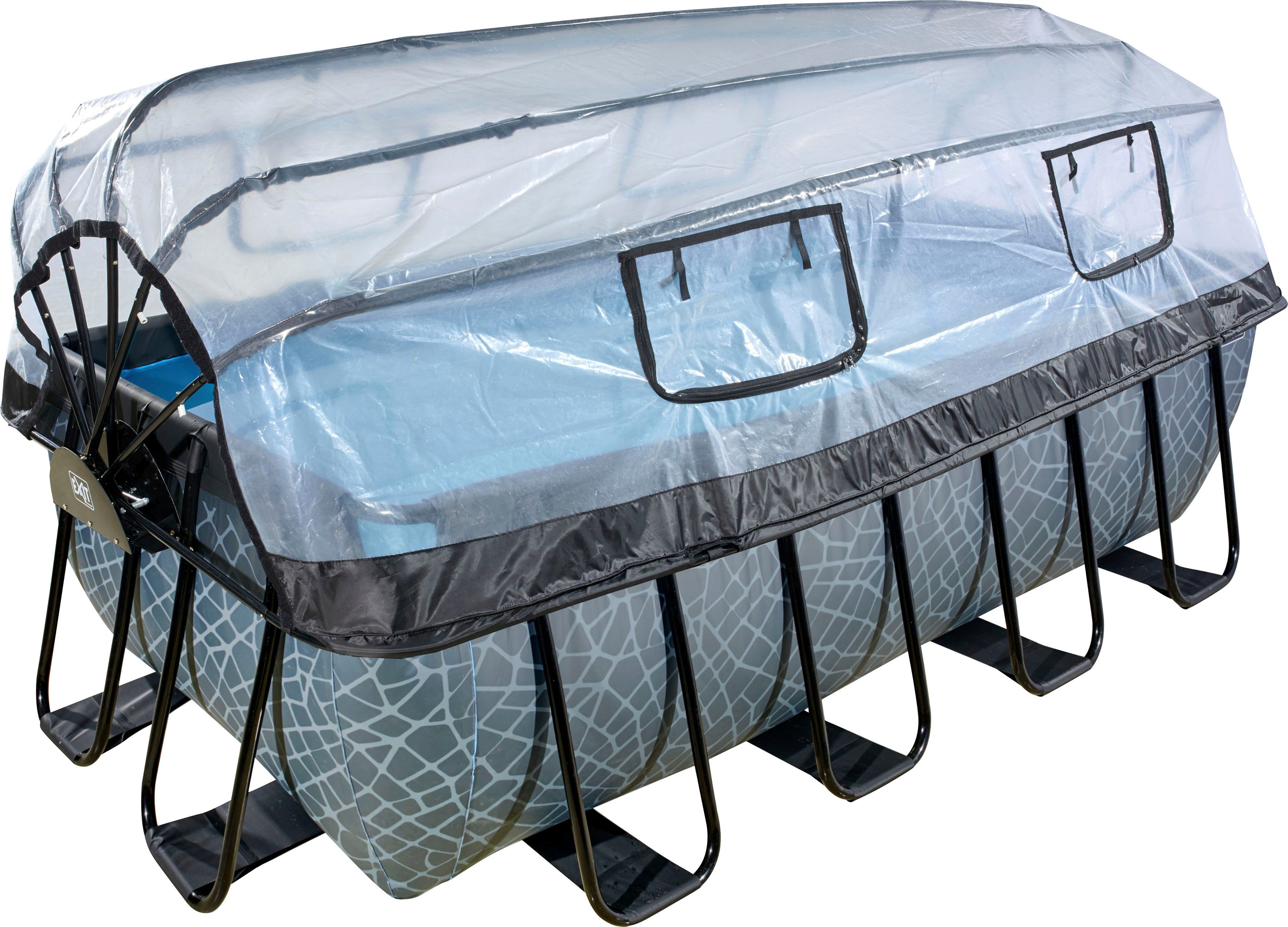 EXIT Framepool inkl. multifunktionaler Poolabdeckung (Set, 4-tlg), BxLxH: 200x400x122 cm, mit Sandfilteranlage und Sicherheitsleiter