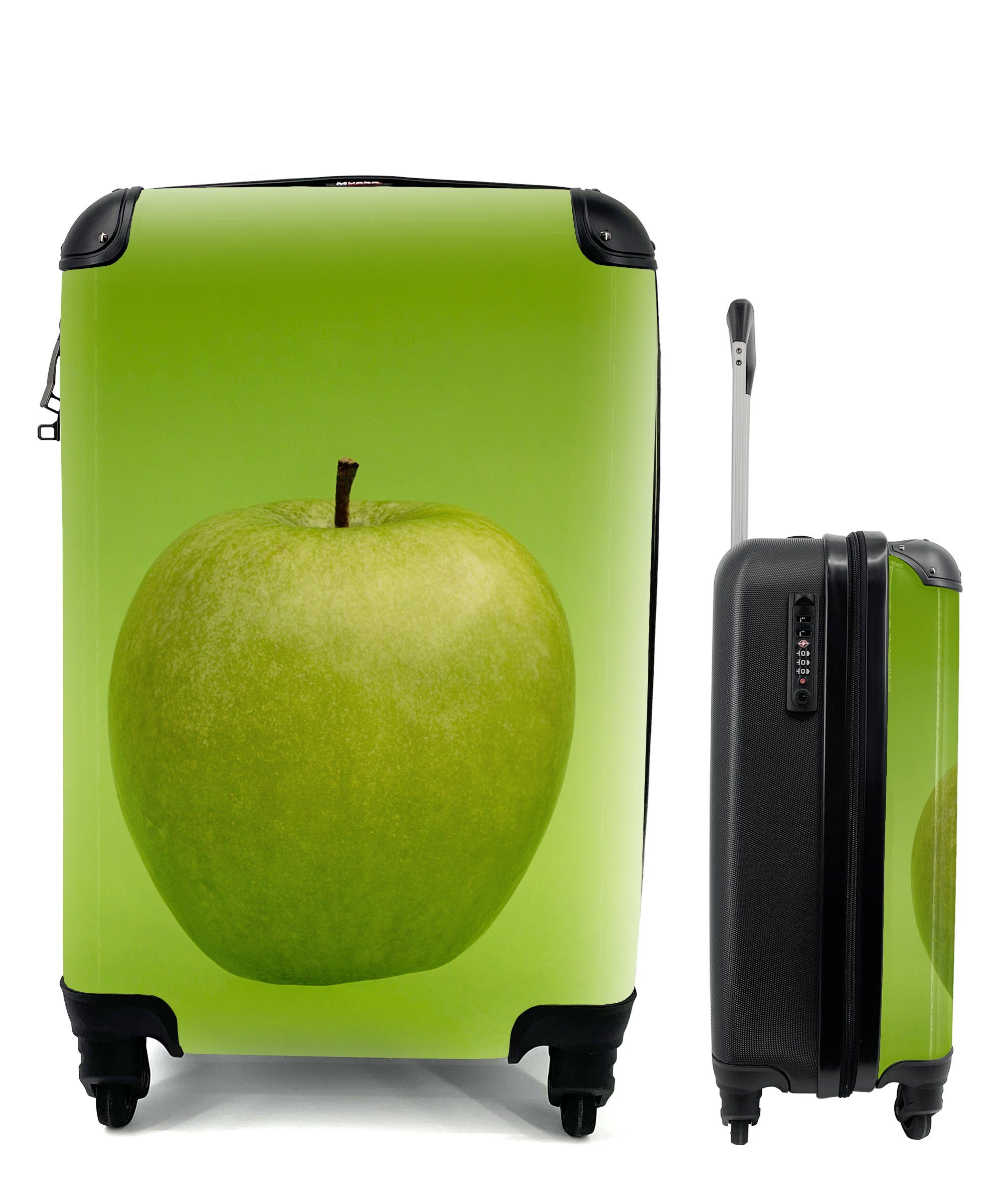 Handgepäck mit für rollen, Obst Handgepäckkoffer Reisekoffer Grün, - Apfel Reisetasche - Rollen, MuchoWow Ferien, Trolley, 4