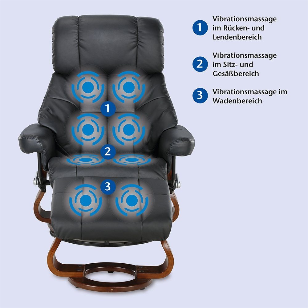 aktivshop Relaxsessel »Deluxe« Hocker), Schwarz Sessel aus mit Massagefunktion und (bestehend