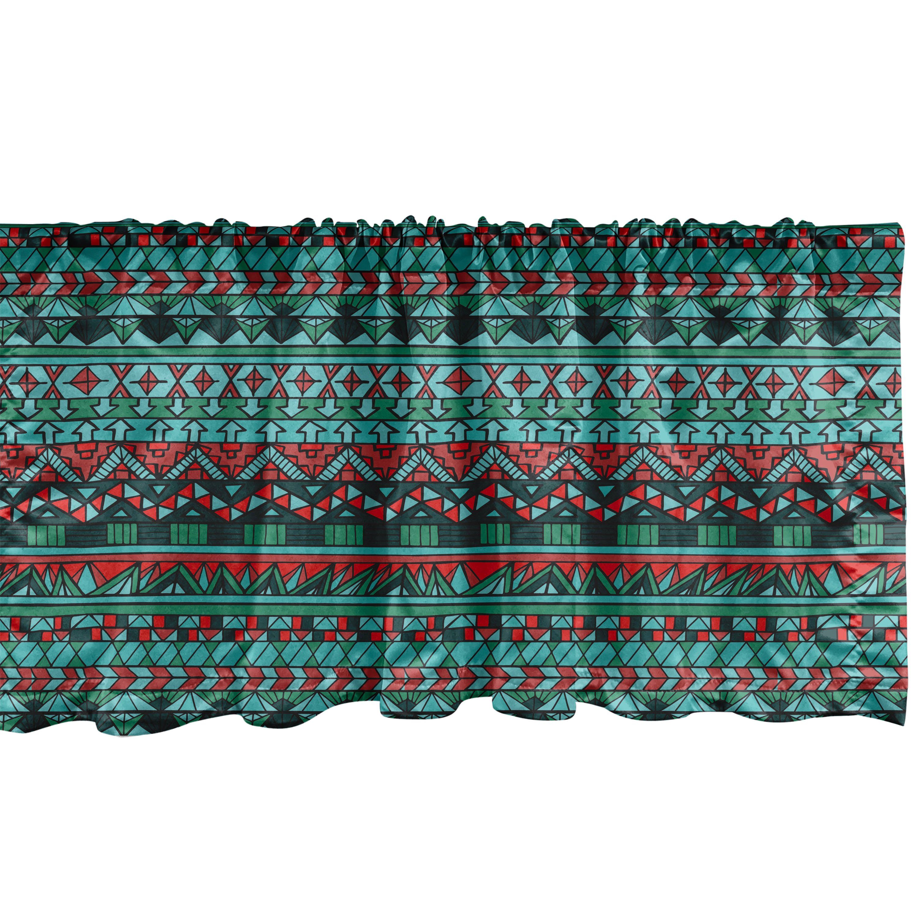 Scheibengardine Vorhang Volant für Küche Schlafzimmer Dekor mit Stangentasche, Abakuhaus, Microfaser, Stammes Hand Drawn Aztec