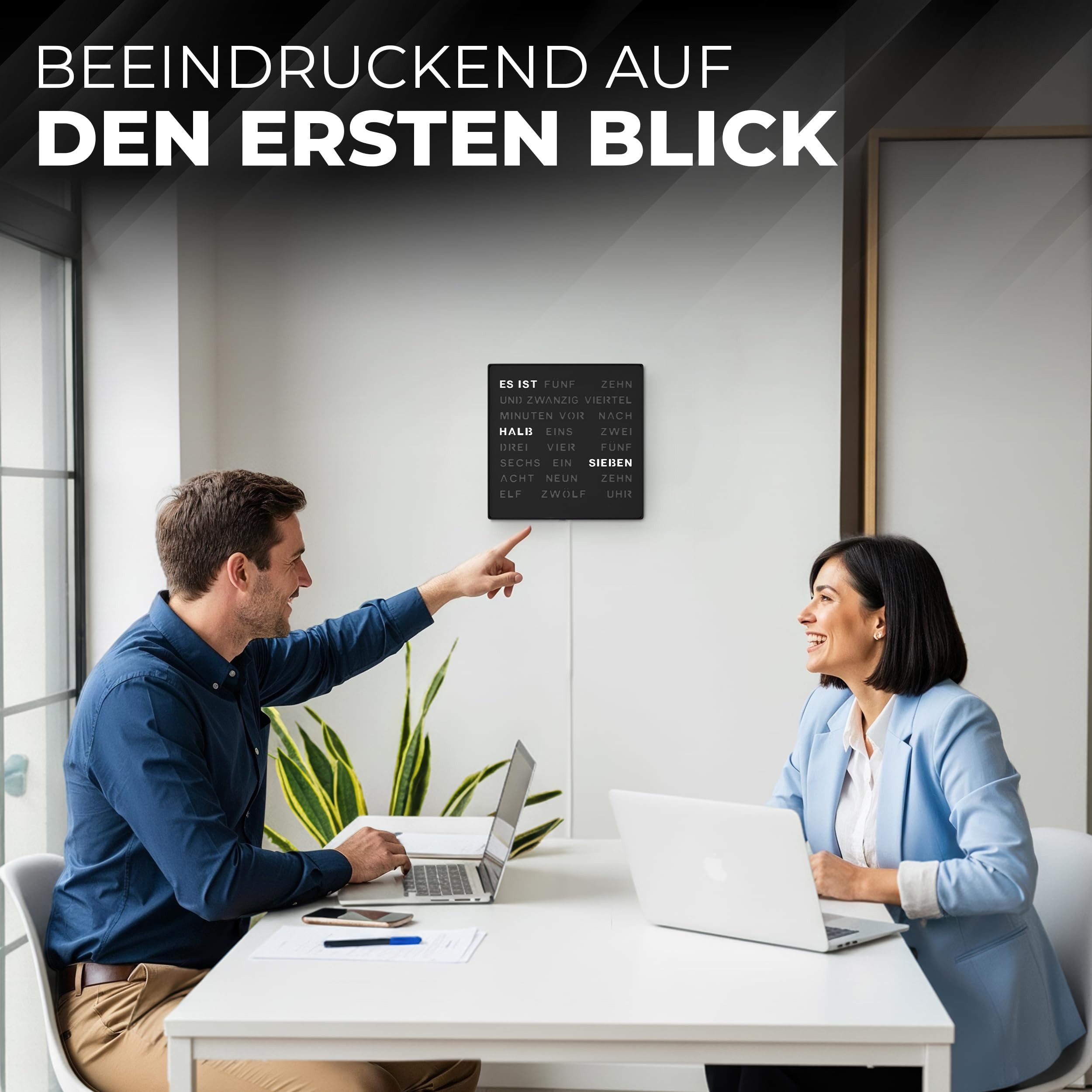 Bada Bing Uhr LED Wortuhr Tischuhr Wanduhr Uhr mit USB Kabel (Matt Schwarz)