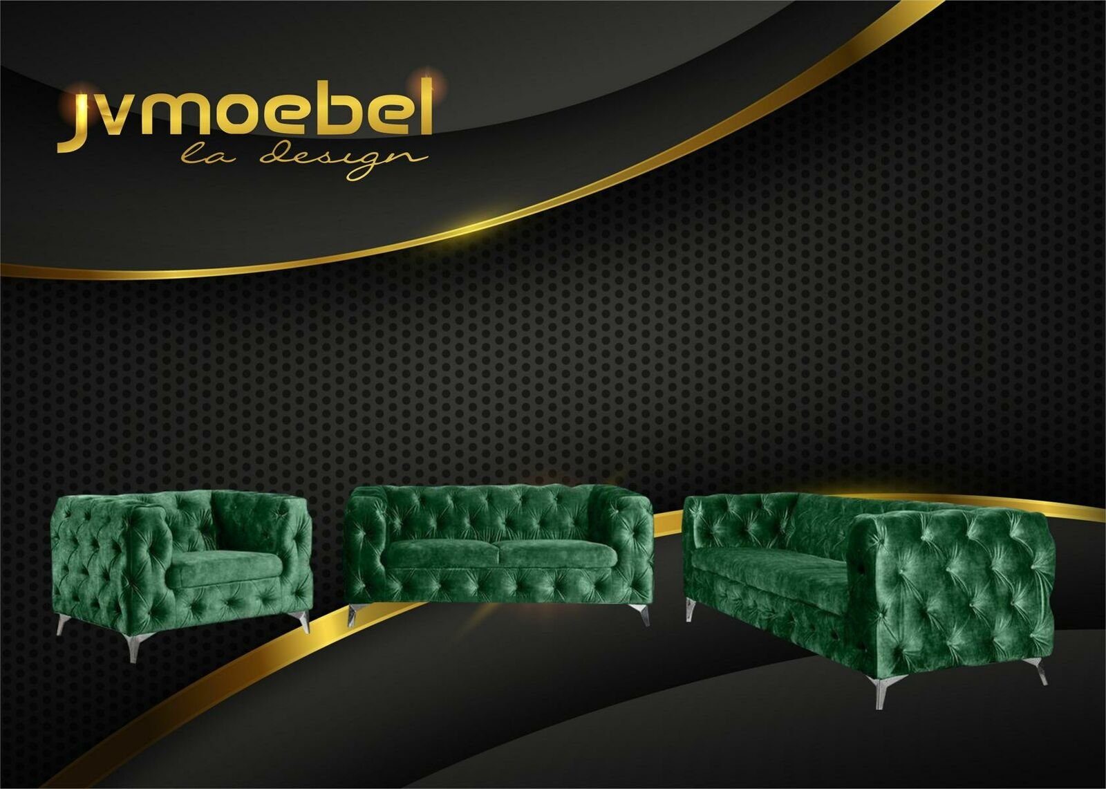 JVmoebel Chesterfield-Sofa, Sofagarnitur 321 Sitzer Textil Couch Chesterfield Wohnlandschaft Garnitur Design Grün | Chesterfield-Sofas