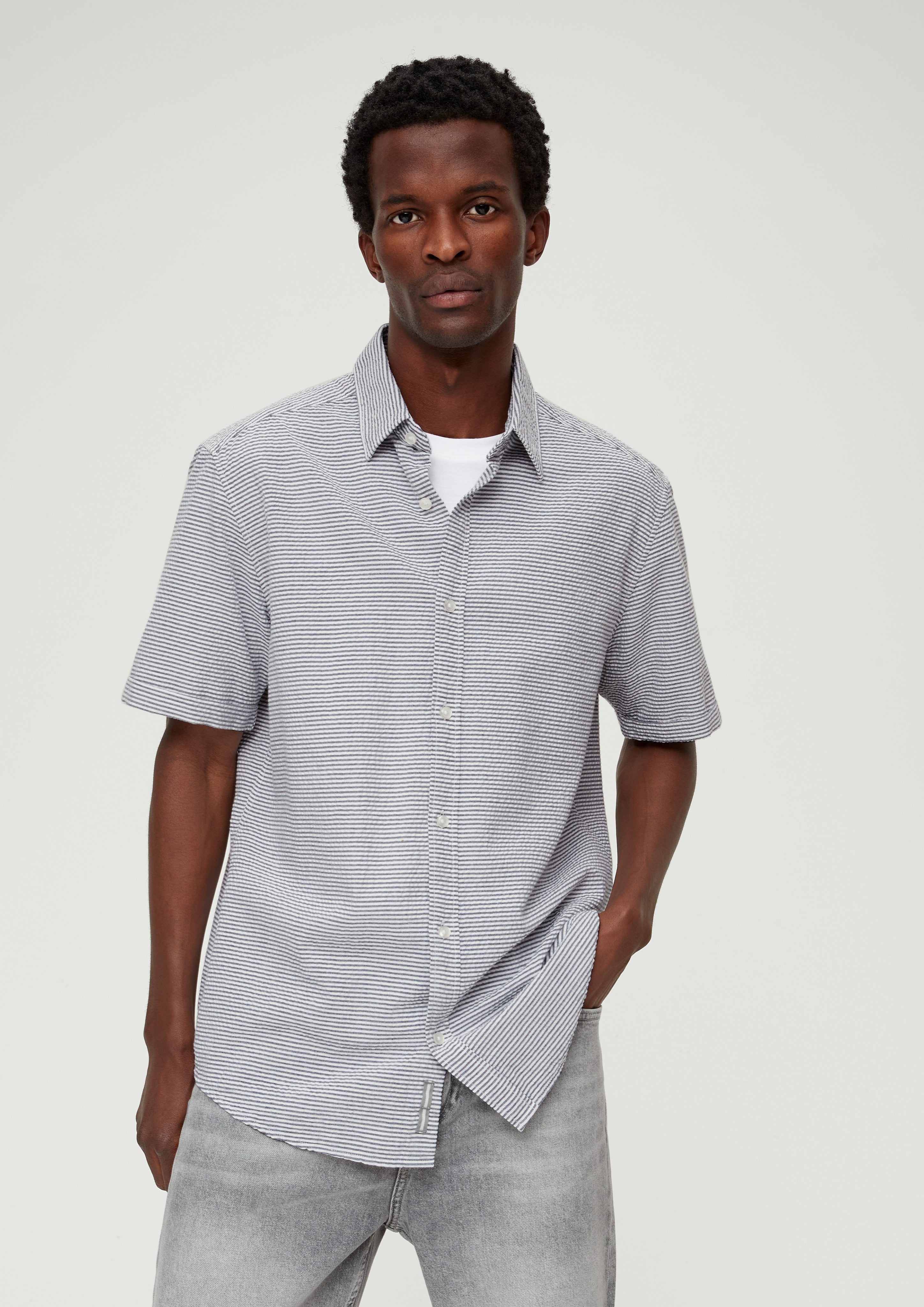 s.Oliver Kurzarmhemd Regular: Kurzarmhemd im Streifendesign navy | Hemden
