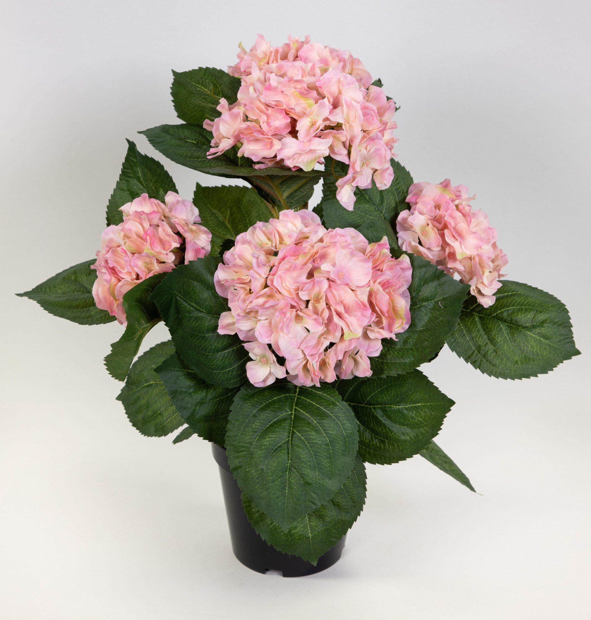 Kunstblume Hortensienbusch Deluxe 42cm im Topf LM Kunstpflanzen künstliche Blumen Hortensie, Seidenblumen Roß, Höhe 42 cm, Rosa