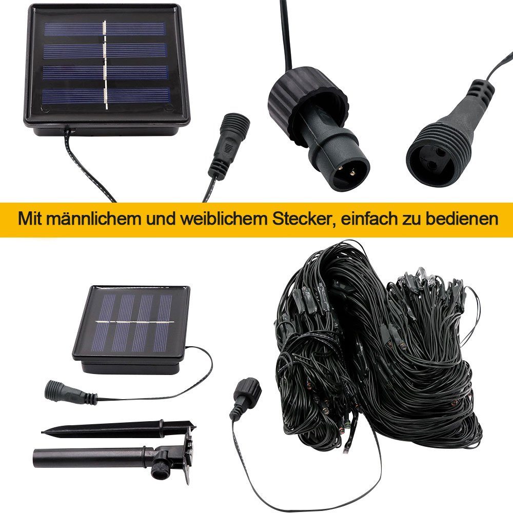Rosnek LED-Lichtervorhang Solar, Warmweiß 3x2M 1.5x1.5M/ Modi,für Landschaft, Wasserdicht, 8 Hinterhof Terrasse