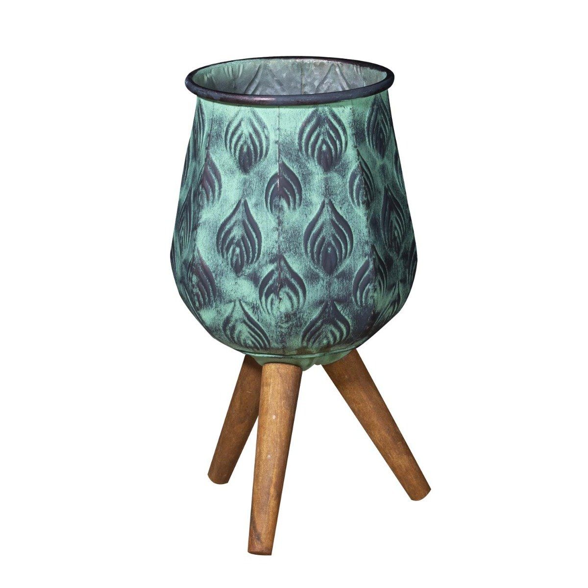 19 Green 3 Tripot langlebig, Cauldron (1 Pflanzkübel dekorativ, Zinktopf St), colourliving Pflanztopf cm handbemalt, Standbeine