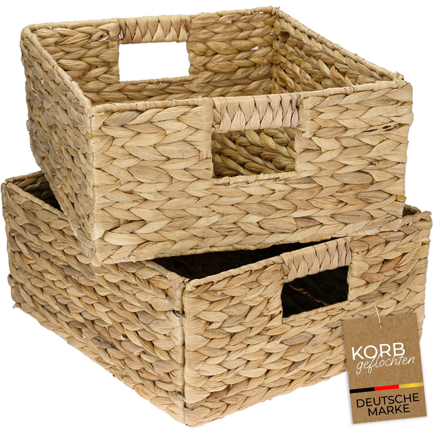 HMF Regalkorb 2er Set Aufbewahrungskorb passend für KALLAX halbes Fach, Korb geflochten aus Wasserhyazinthe mit Griffen, 30 x 34 x 15 cm