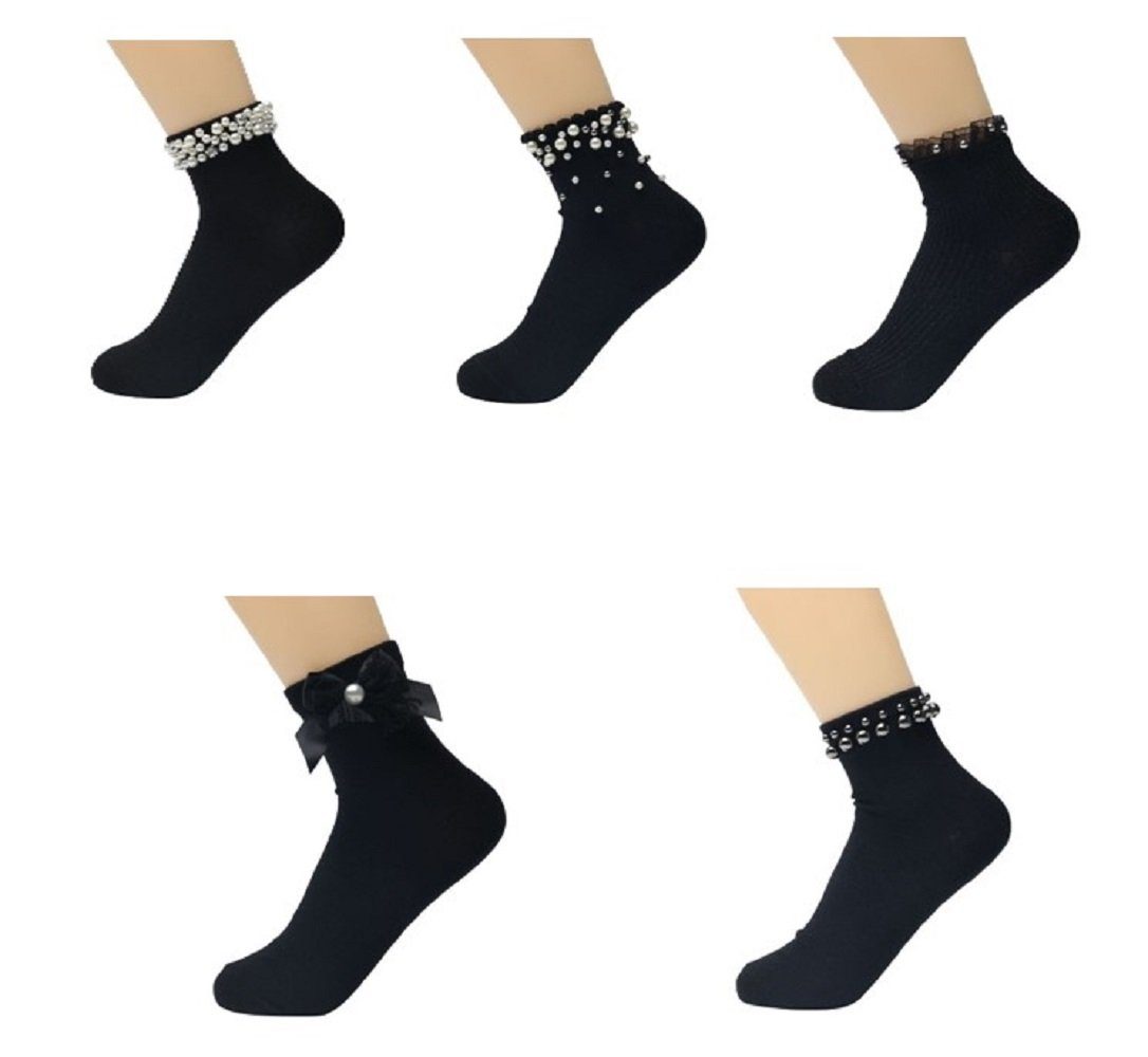 Lycille Socken 1 Paar eleganter Baumwollsocken mit Glitzer 36/41 für Frauen schwarz (Paar, 1 Paar bestehend aus zwei Socken) Modell 1
