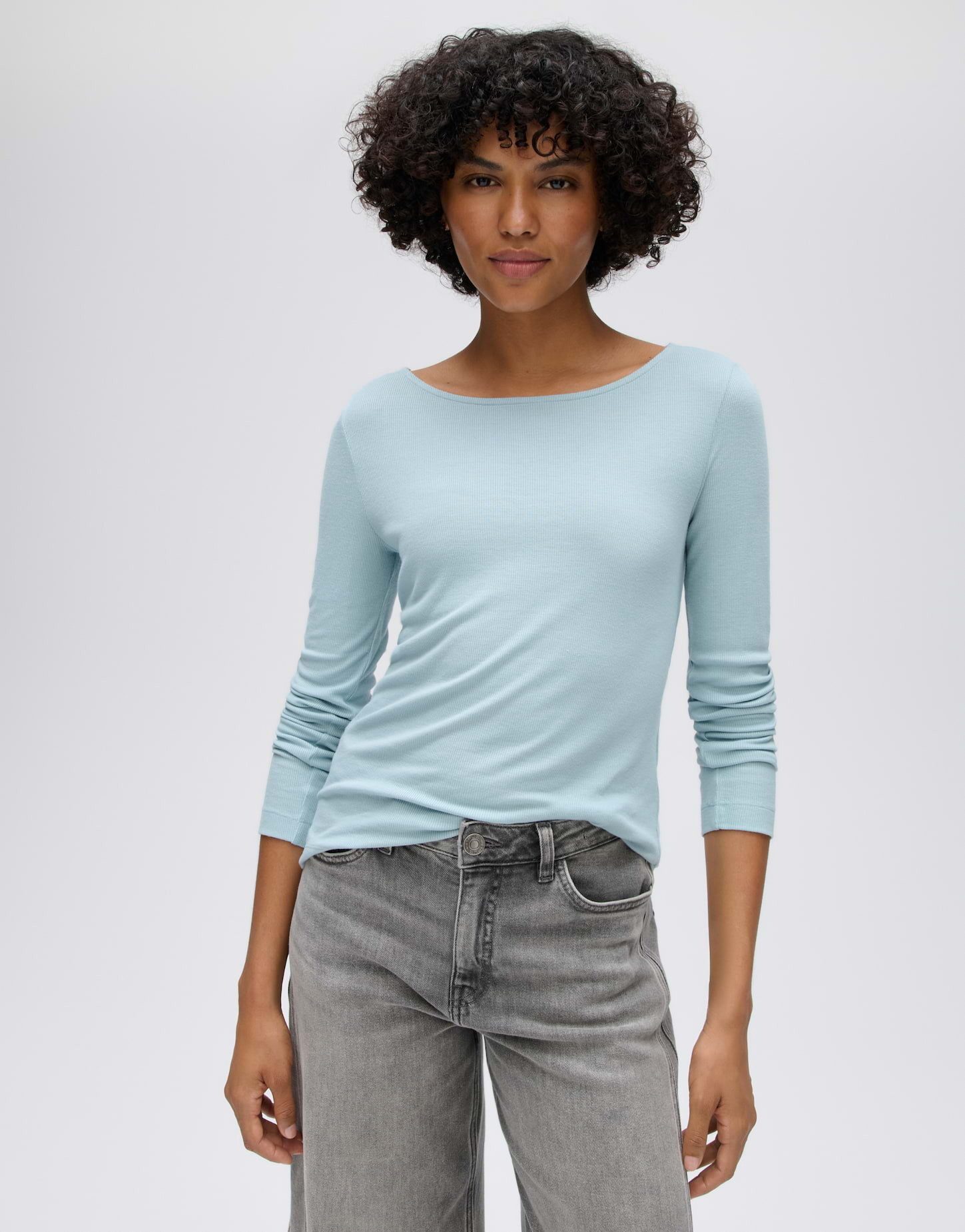 OPUS Longsleeve Smallo aus weichem Jersey Gerader Schnitt mit feiner Rippung und U-Boot-Ausschnitt