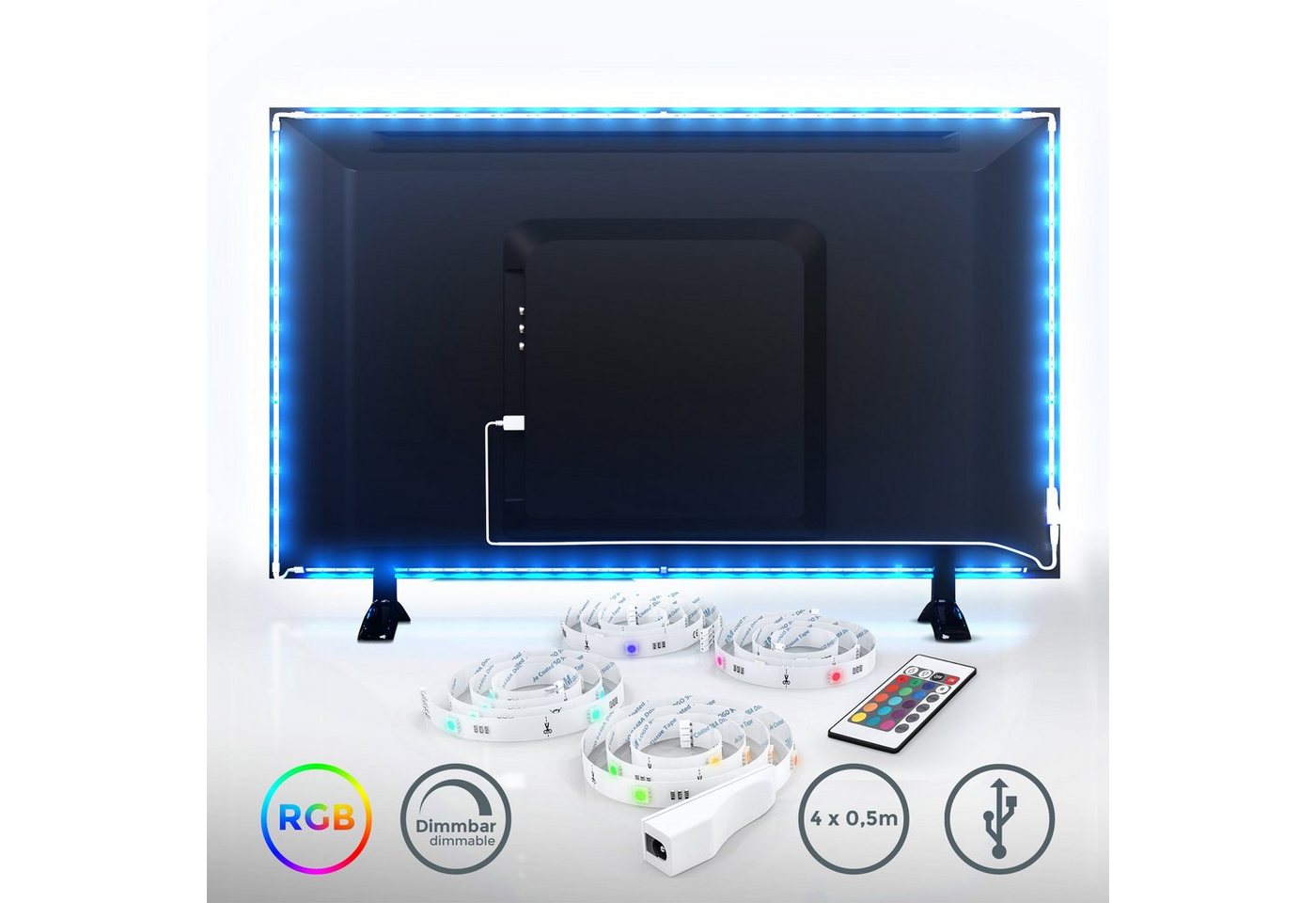 B.K.Licht LED-Streifen, LED TV Hintergrundbeleuchtung Backlight 2m USB RGB selbstklebend-kaufen