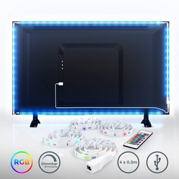 B.K.Licht LED-Streifen, LED TV Hintergrundbeleuchtung Backlight 2m USB RGB selbstklebend
