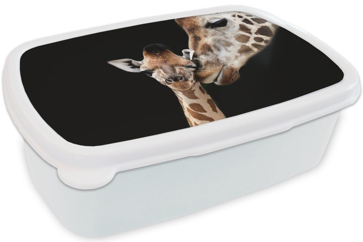 und Tiere für Porträt Giraffe - Tiere, Brotbox (2-tlg), - Schwarz Mädchen weiß Jungs und Brotdose, Lunchbox Erwachsene, Kinder - - für MuchoWow Kunststoff,