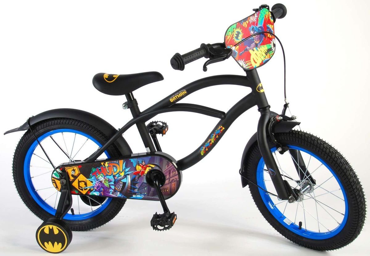 Volare Kinderfahrrad 16 Zoll Kinder Jungen Fahrrad Rad Cruiser Schwarz Batman 81634 Volare, Rücktrittbremse, Stützräder