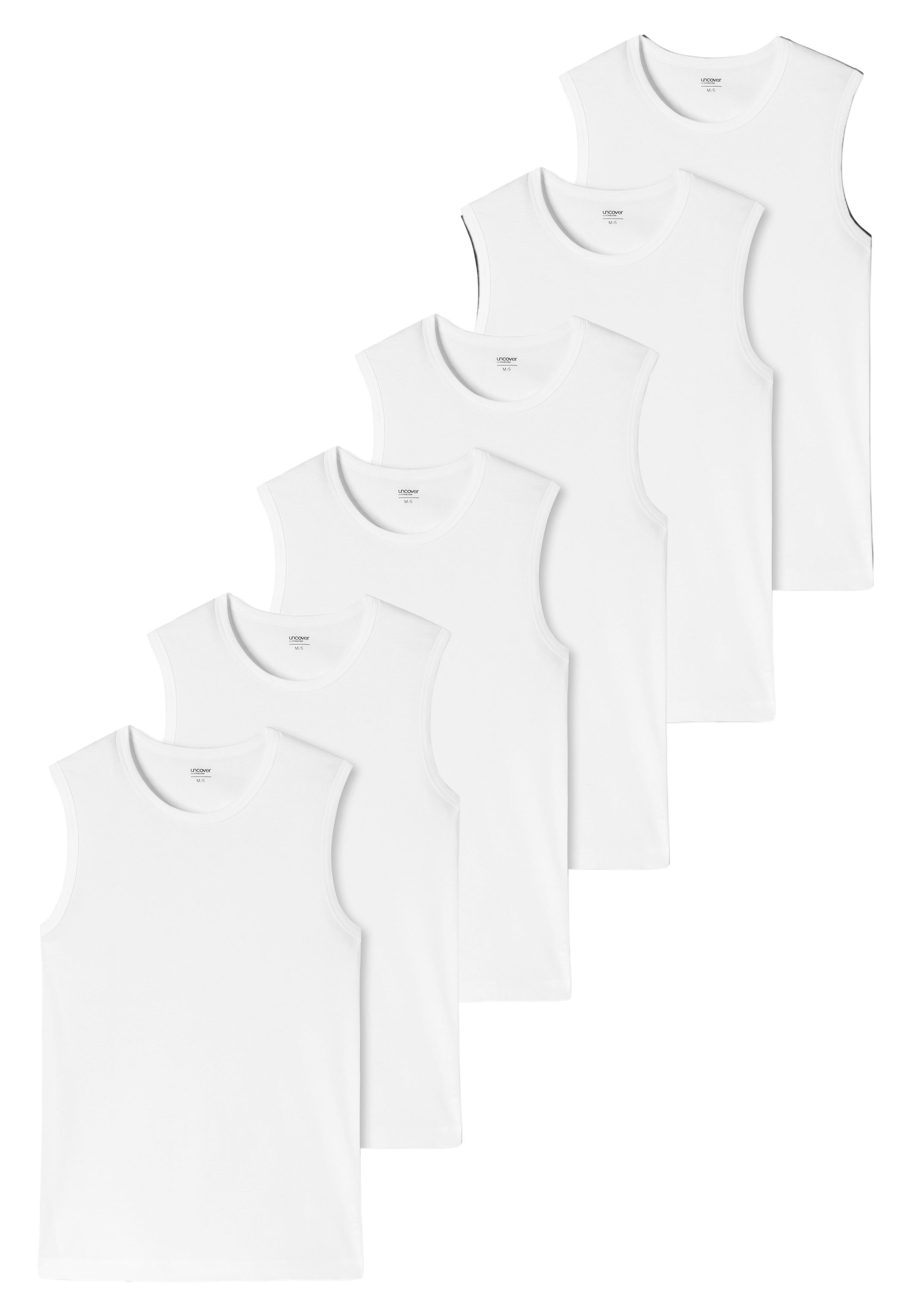 Weiß Unterhemd Tops by uncover Tanktop mit Basic - 6-St) SCHIESSER Pack 6er Passform / Baumwolle (Spar-Set, perfekter Unterhemd Tank -