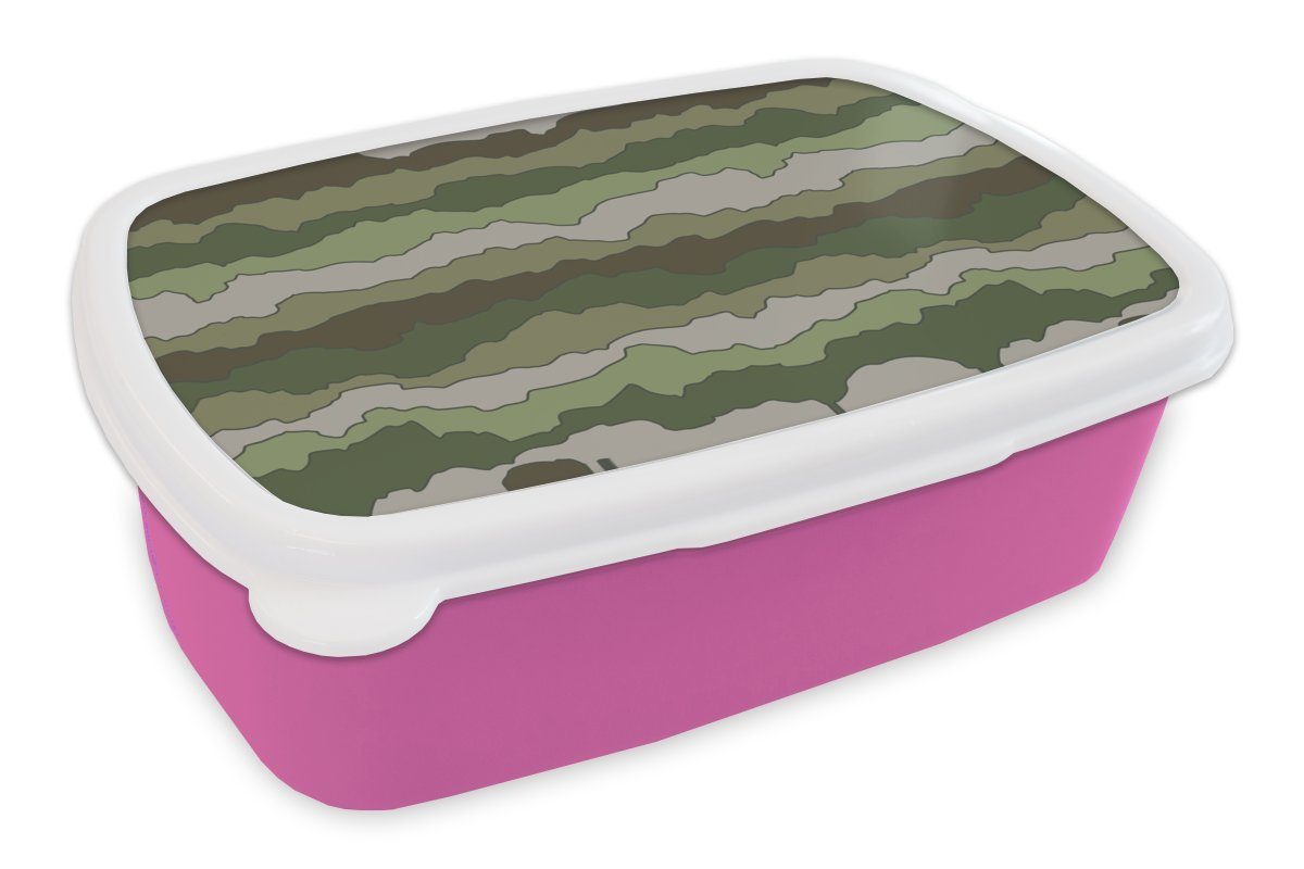 MuchoWow Lunchbox Camouflage - Muster - Armee, Kunststoff, (2-tlg), Brotbox für Erwachsene, Brotdose Kinder, Snackbox, Mädchen, Kunststoff rosa