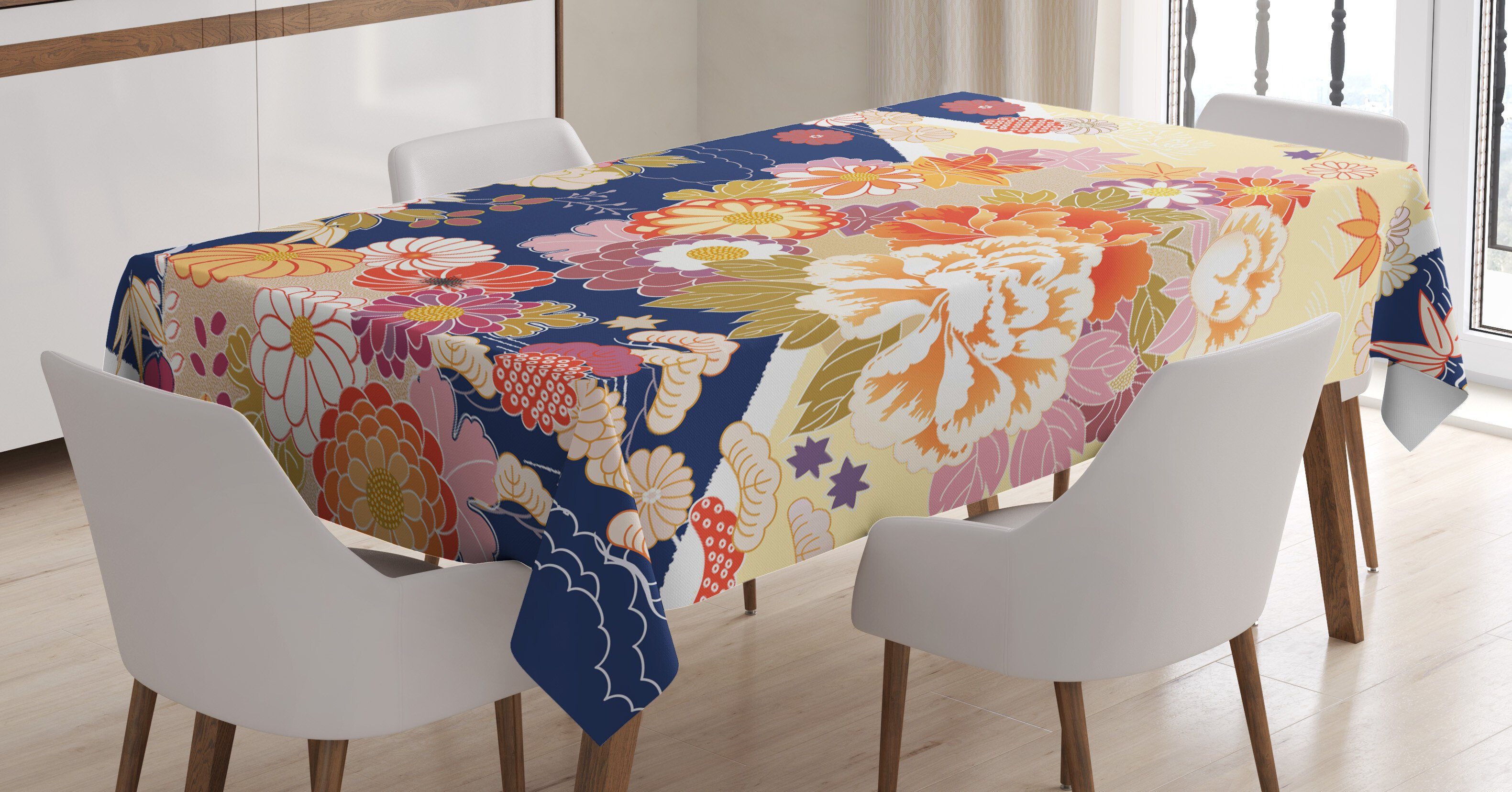 Abakuhaus Tischdecke Farbfest Waschbar Für den Außen Bereich geeignet Klare Farben, Japan traditionelle Blumen