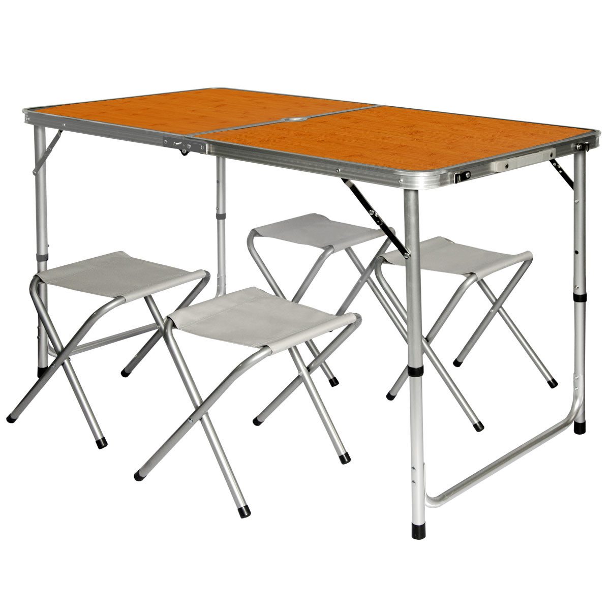 Campingtisch Klappbar 120 x 60 x 70 cm - Verstellbarer Gartentisch mit 4 Hockern
