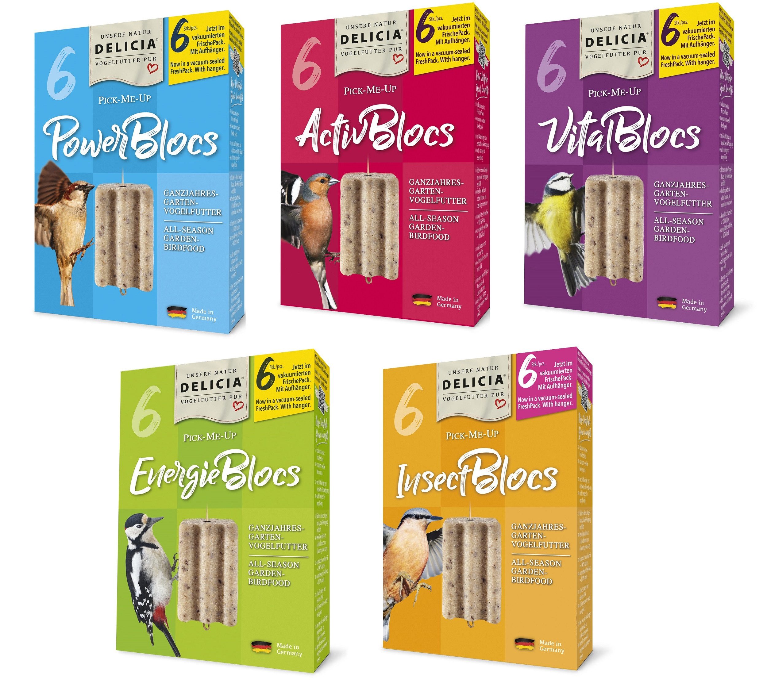 Frunol Delicia DELICIA Pick-Me-Up Blocs 5 x 6 Stück 5 Sorten, für: Vogel