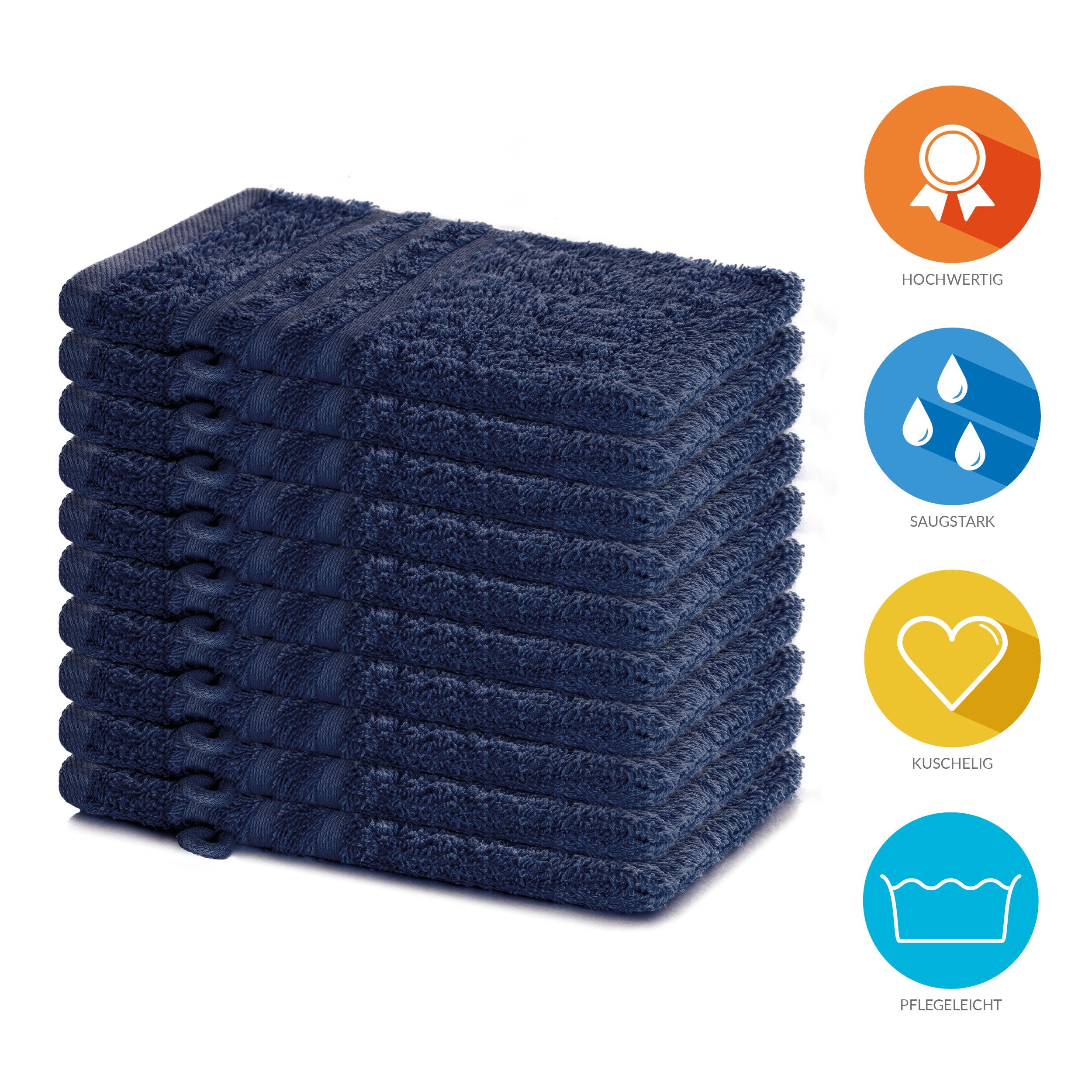 Lavea Waschhandschuh 10er Set Waschhandschuhe, 15 x 21 cm, Elena-Frottierserie, Waschlappen, 100% Baumwolle (10er Set), 500 g/m² Frottier, weich & saugstark, pflegeleicht