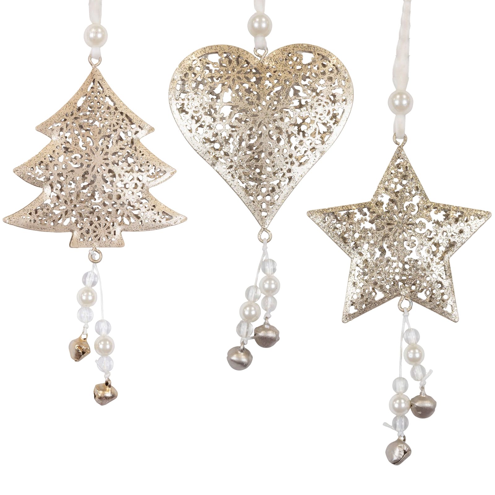Christmas Paradise Christbaumschmuck Baumschmuck Weihnachtsdeko Deko Anhänger Antik-Gold, Metall - Herz, Stern, Weihnachtsbaum - im 3er Set
