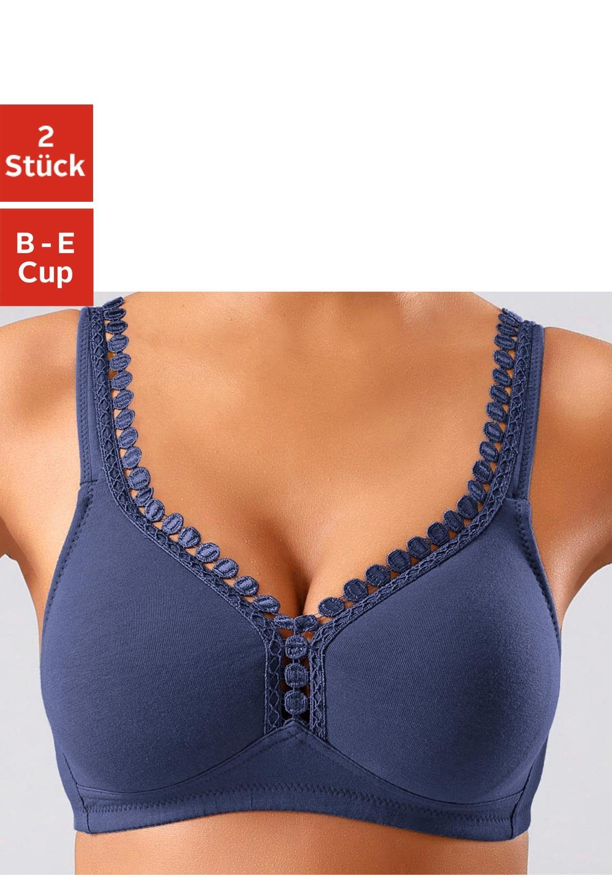 petite fleur Soft-BH Zierkante, ohne Basic dekorativer Stück) Dessous mit 2 (Packung, marine+weiß Bügel