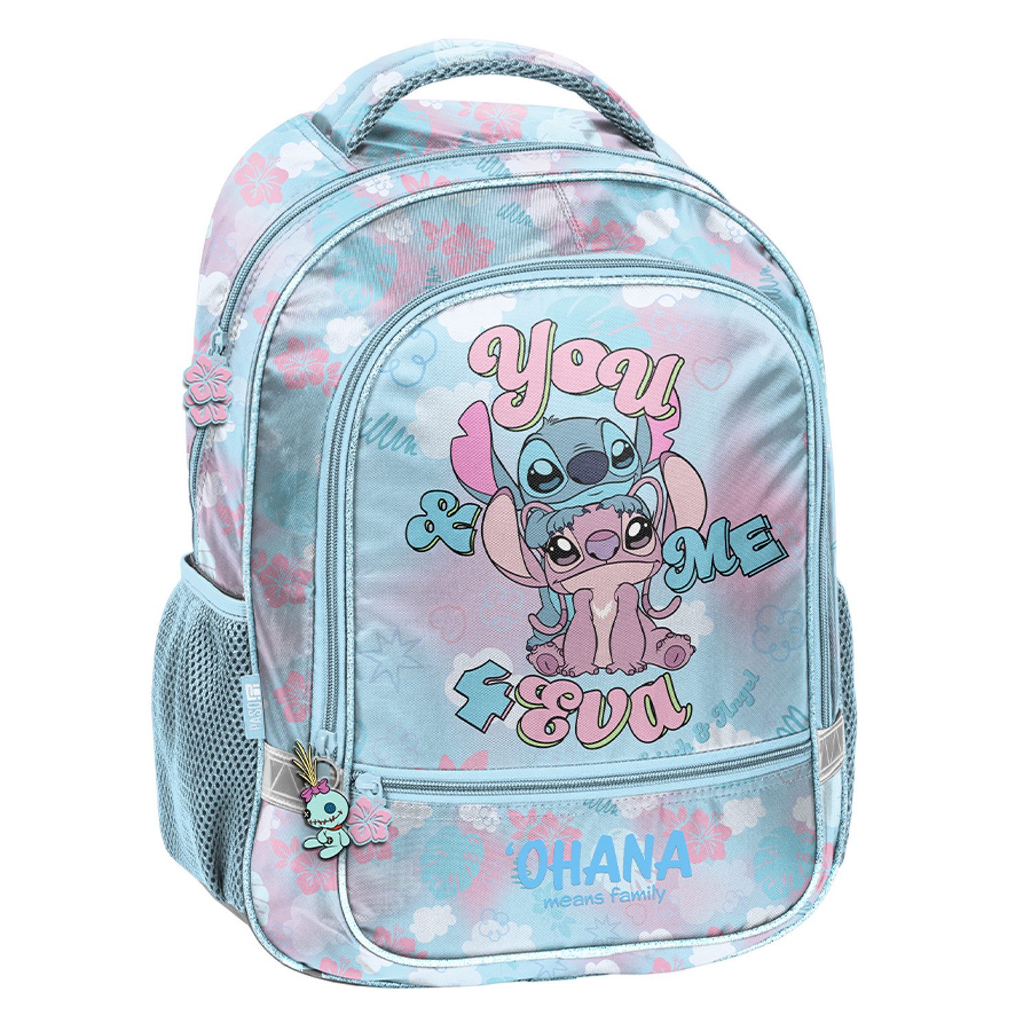 PASO Schulrucksack Stitch Angel Schulset: Rucksack, Federmäppchen, Tasche, reflektierenden Elementen und verstärktem Rücken