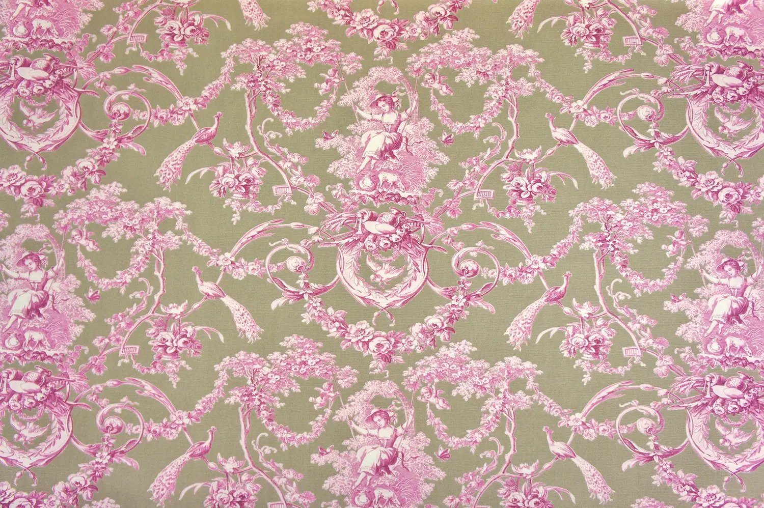 Stofferia Stoff Dekostoff Baumwolle Toile de Jouy Ludivine Beige, Meterware