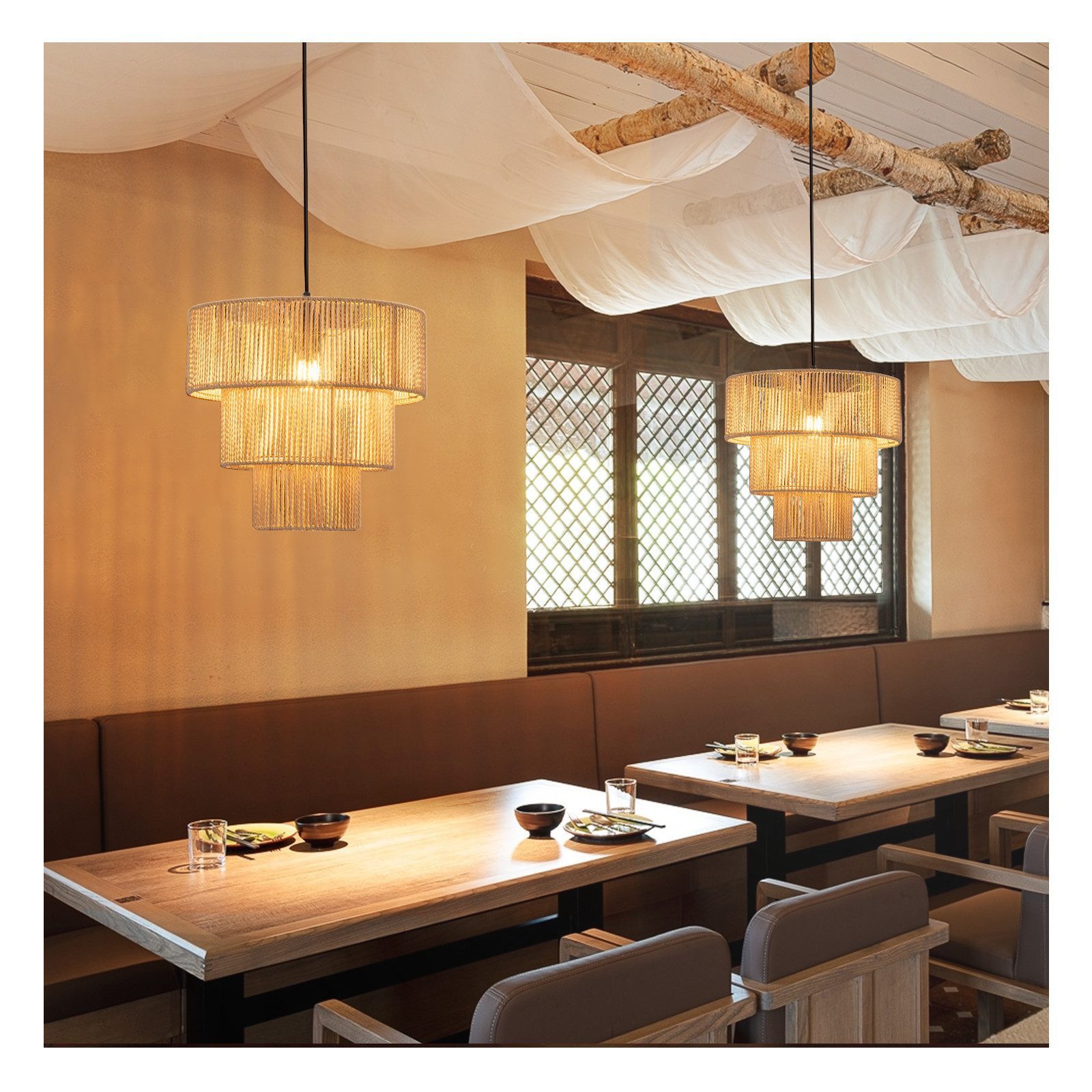 ZMH Pendelleuchte Rattan Pendelleuchte E27 beige 35 cm Boho, Einfache Installation, ohne Leuchtmittel, E27 Esstischlampe 150 CM Höhenverstellbar