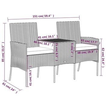 möbelando Gartenstuhl 3010981 (LxBxH: 61x151x85 cm), mit Kaffeetisch und Sitzauflagen aus Rattan in grau